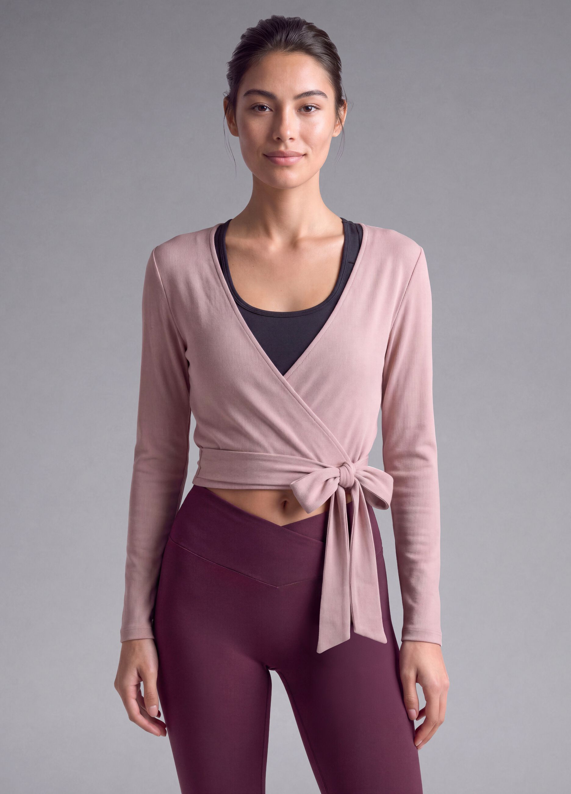 Pink stretch-cotton cardigan with deep V-neck