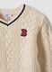 White pure cotton cable-knit V-neck jumper for boys_2