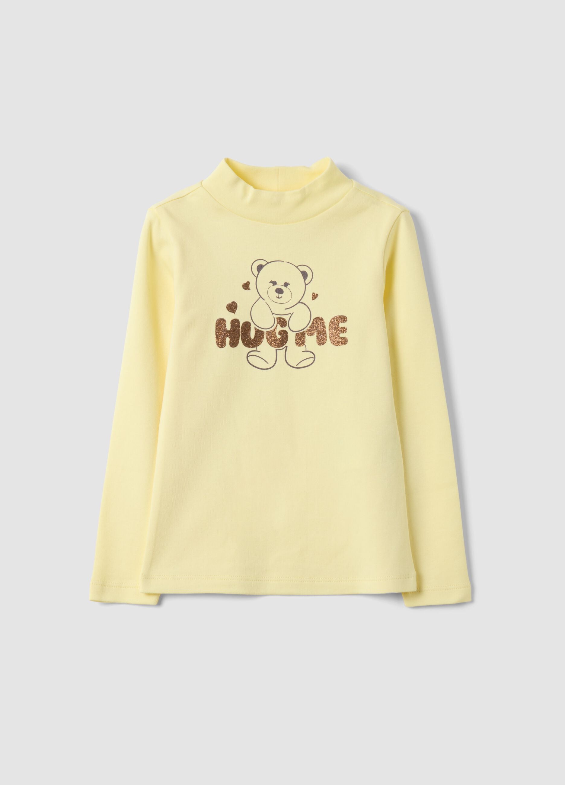 Yellow T-shirt in pure organic cotton with a high neck