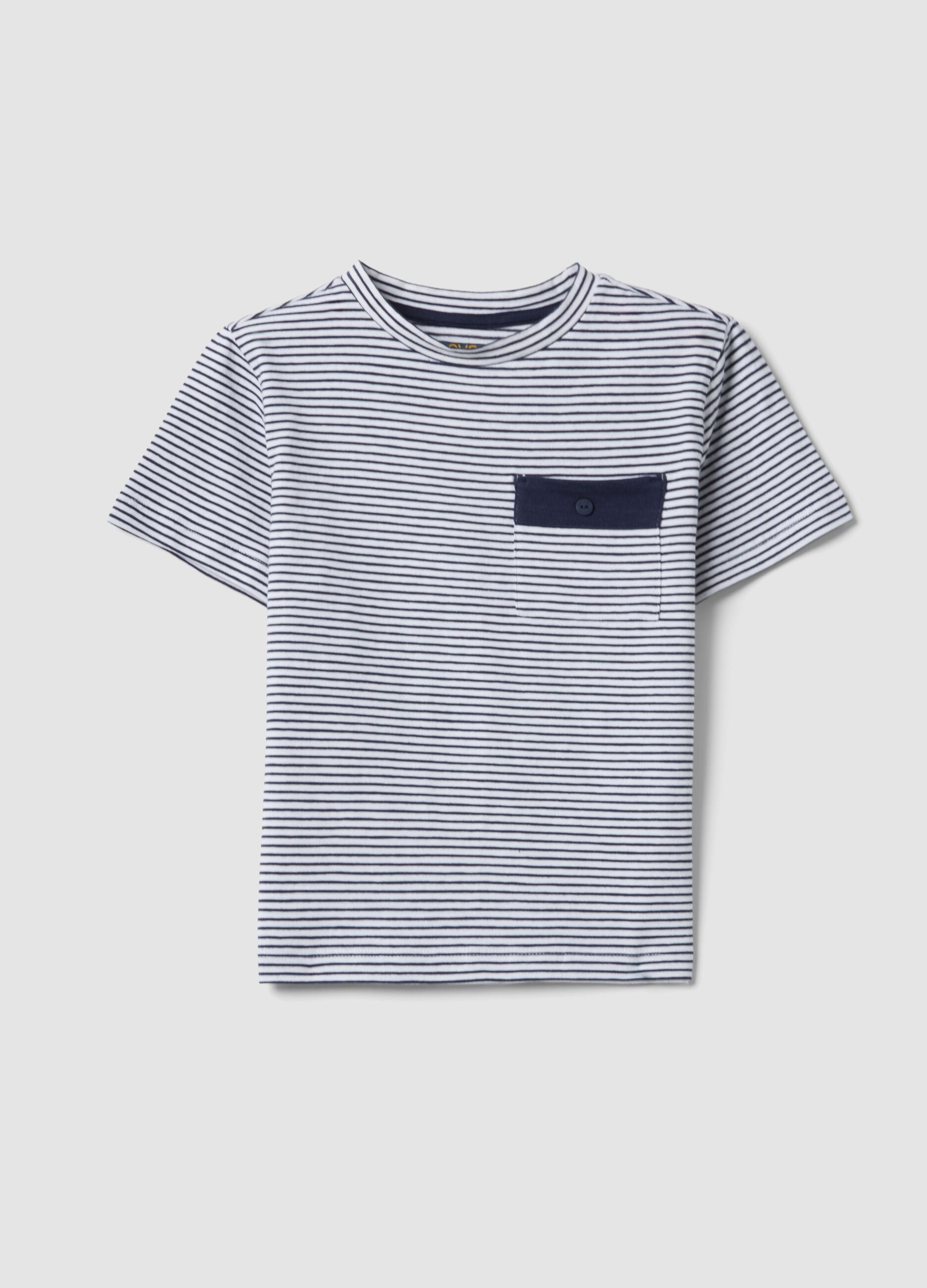 Blue striped stretch cotton T-shirt