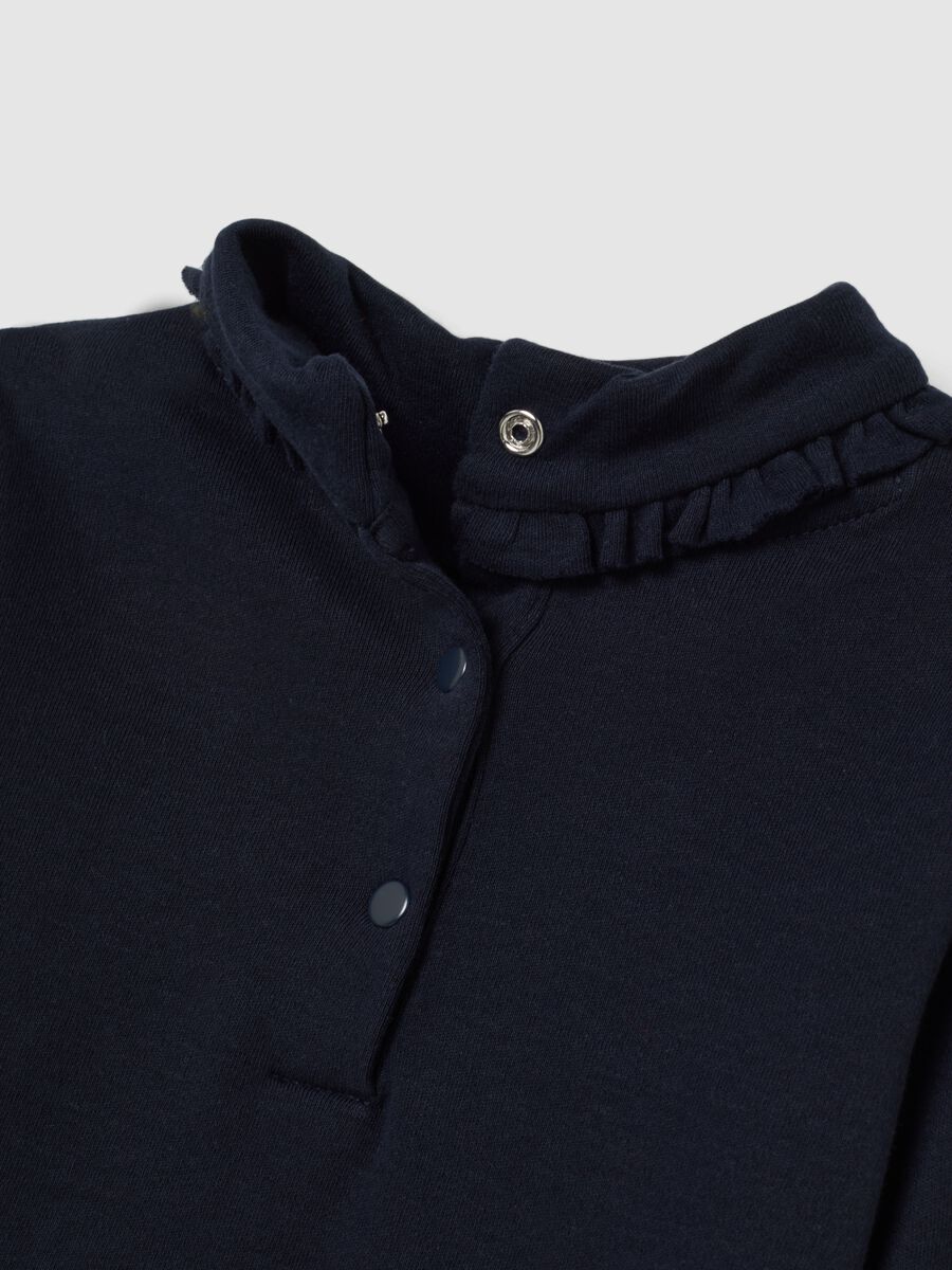 Girls' blue pure cotton top with gathered collar in regular fit_3