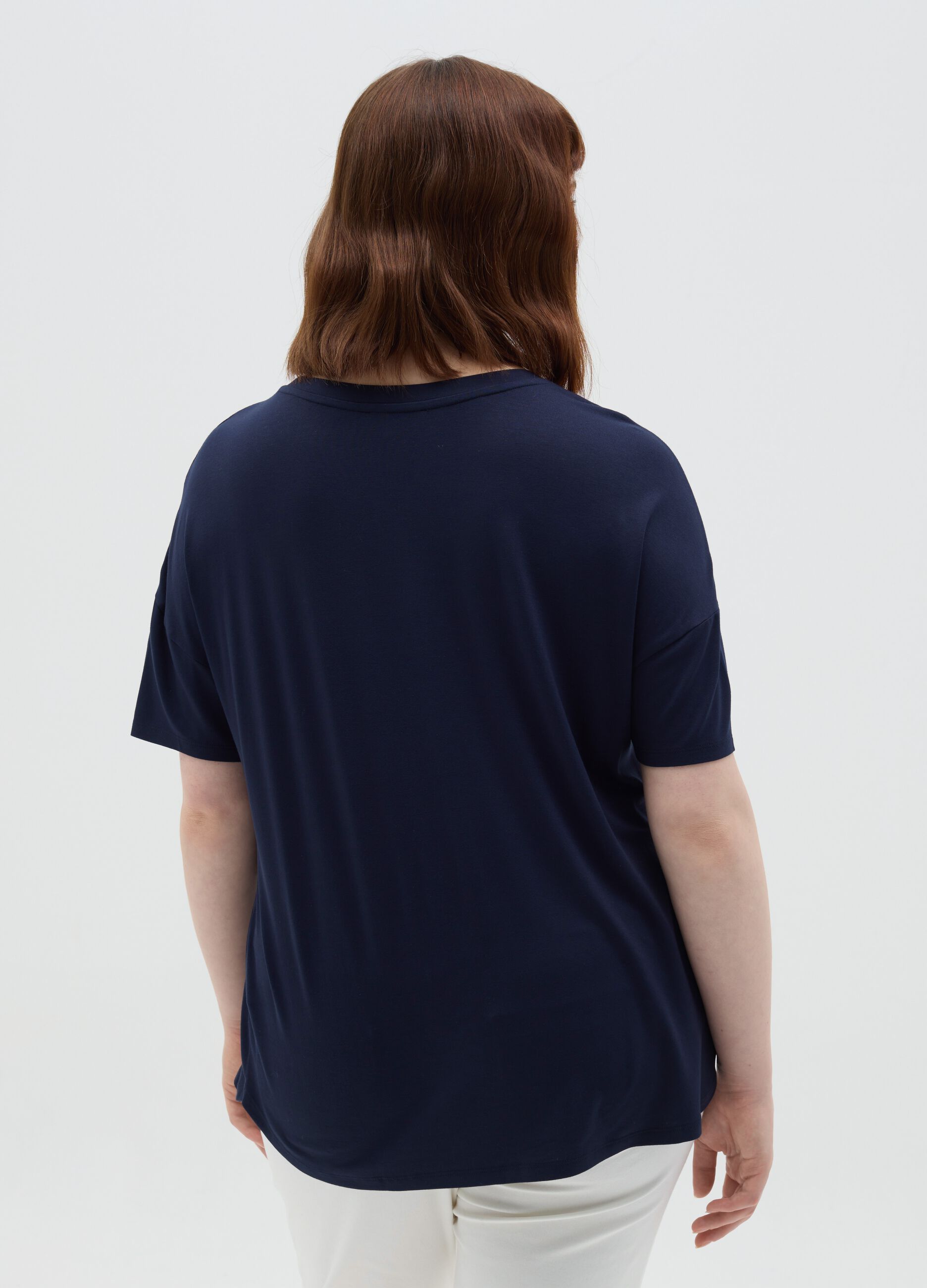 Curvy blue regular-fit T-shirt in stretch viscose