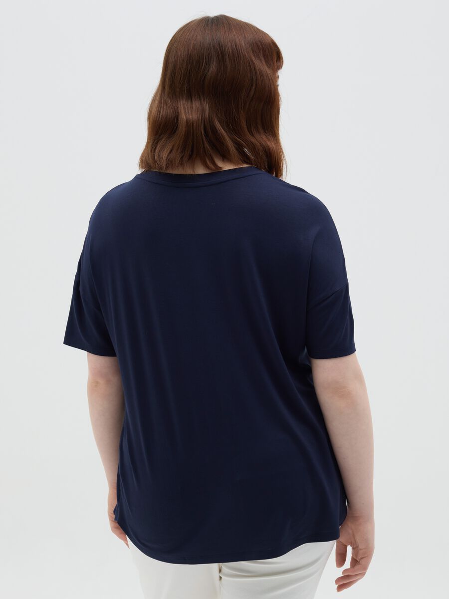 Curvy blue regular-fit T-shirt in stretch viscose_2