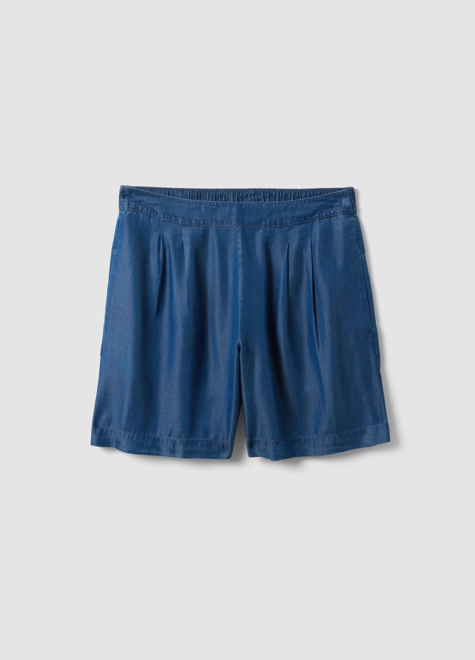 Shorts blu in puro lyocell con vita elasticizzata relaxed fit