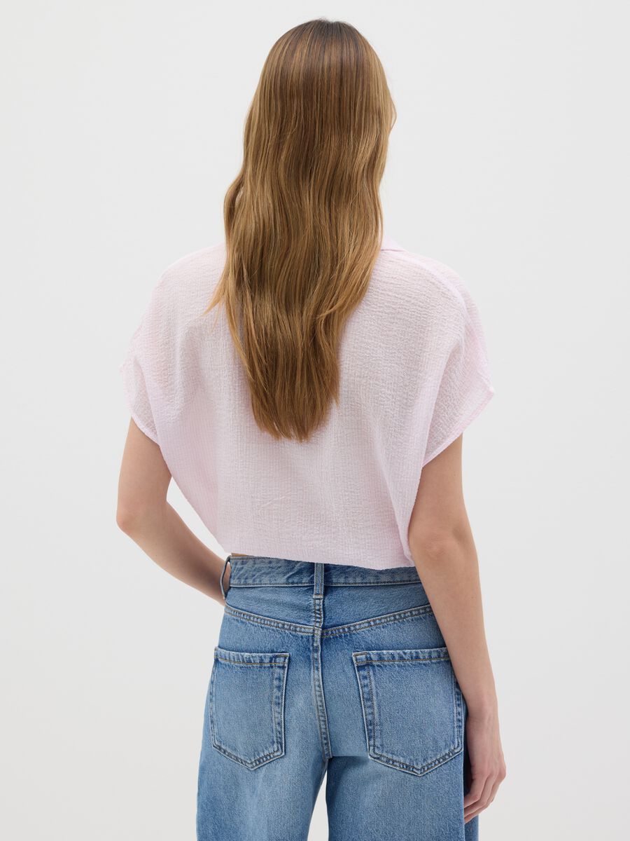 Women’s cropped shirt in pink stretch cotton with regular fit_3
