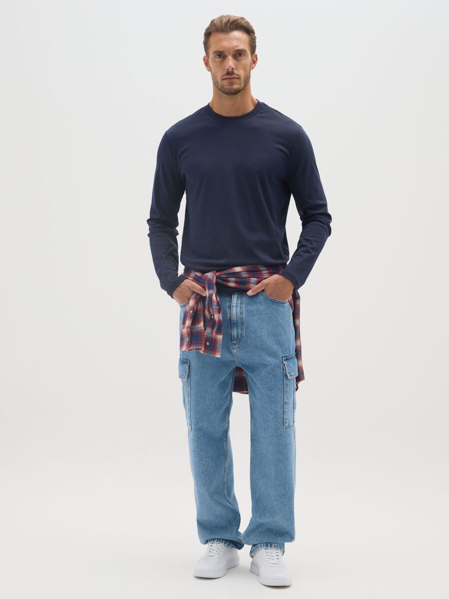 Maglia in puro cotone blu regular fit_1