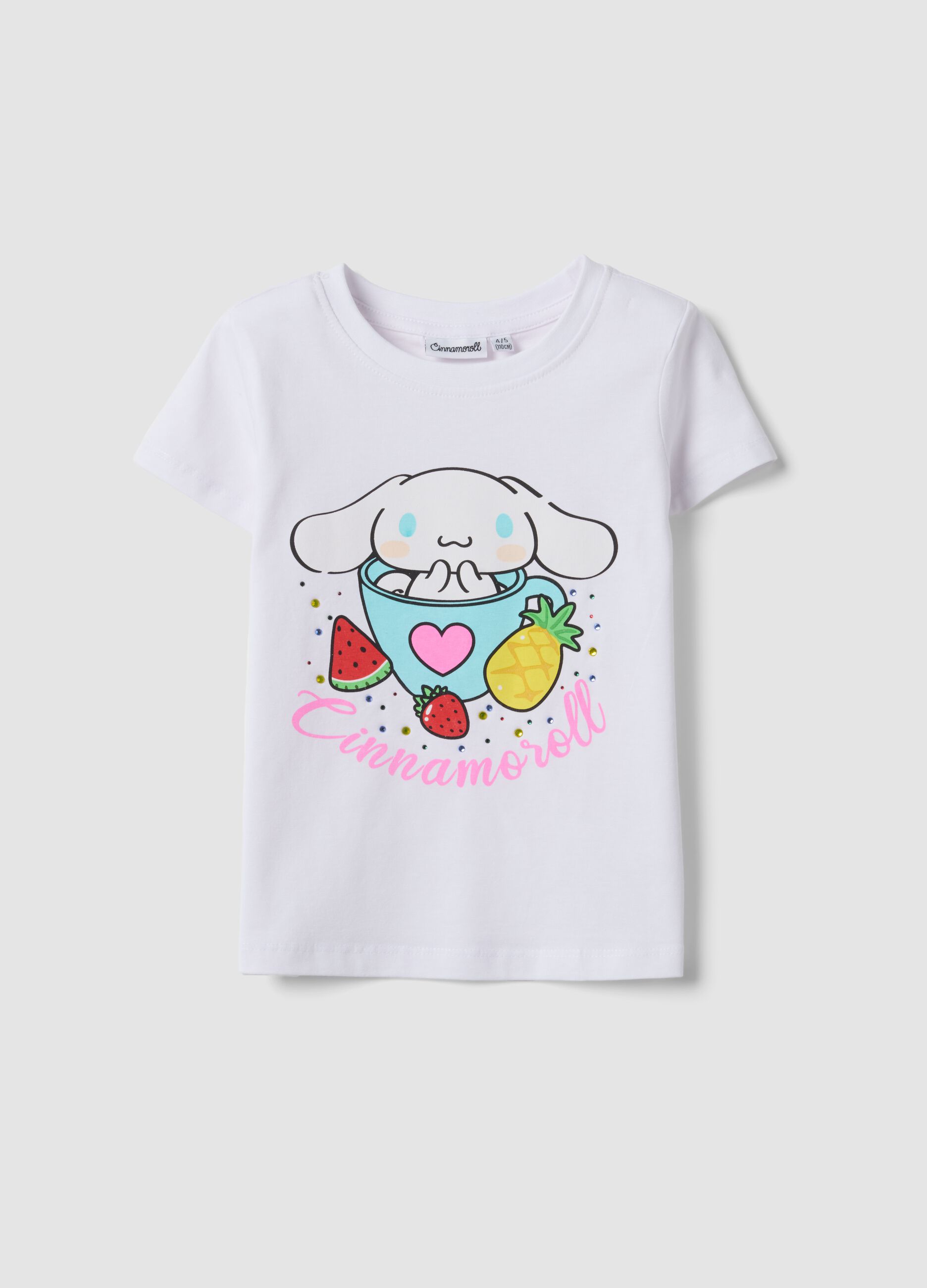 White stretch cotton short-sleeve T-shirt