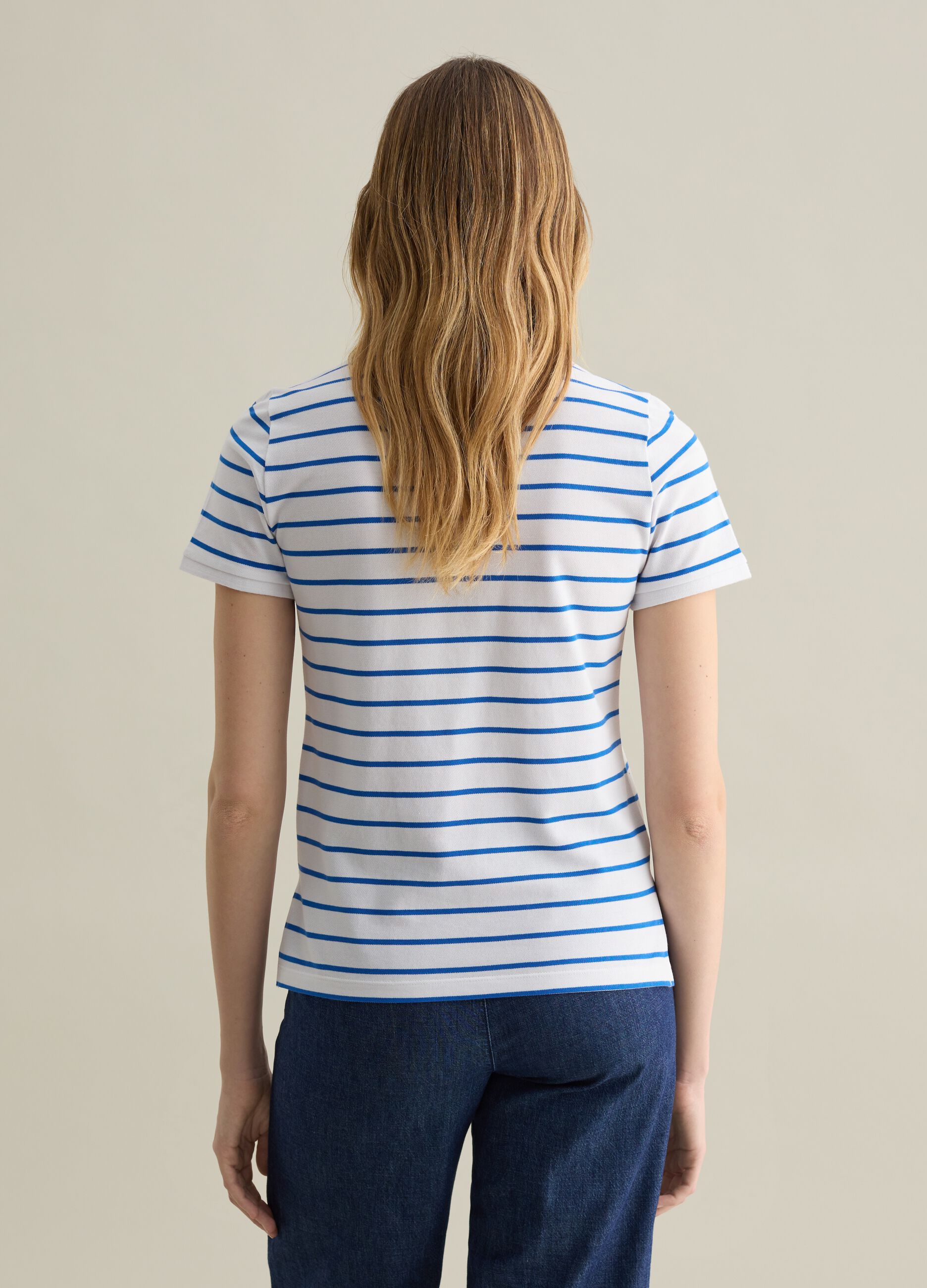 Light blue and white striped polo shirt in piquet