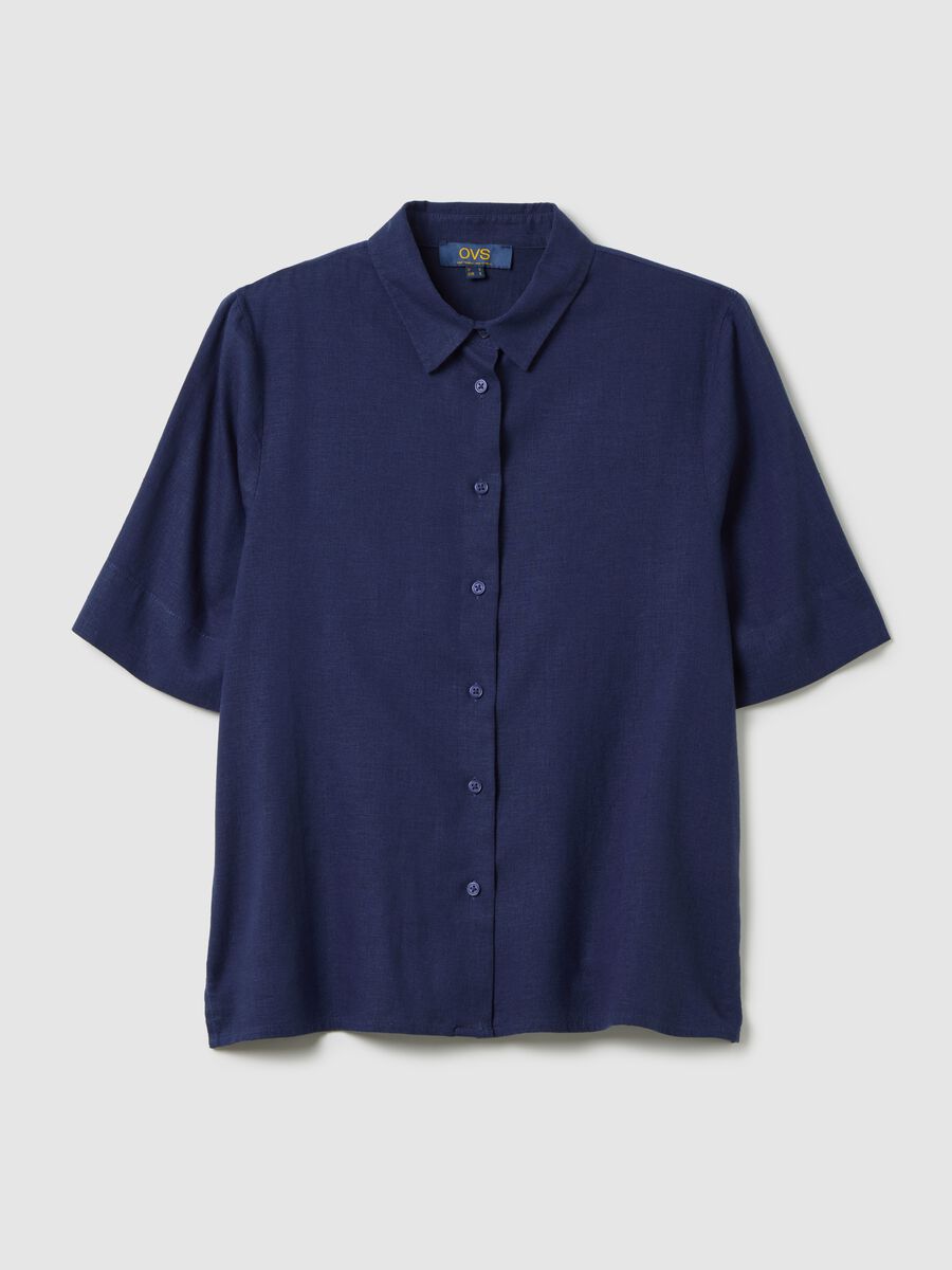 Women’s blue regular-fit shirt in linen and viscose_4