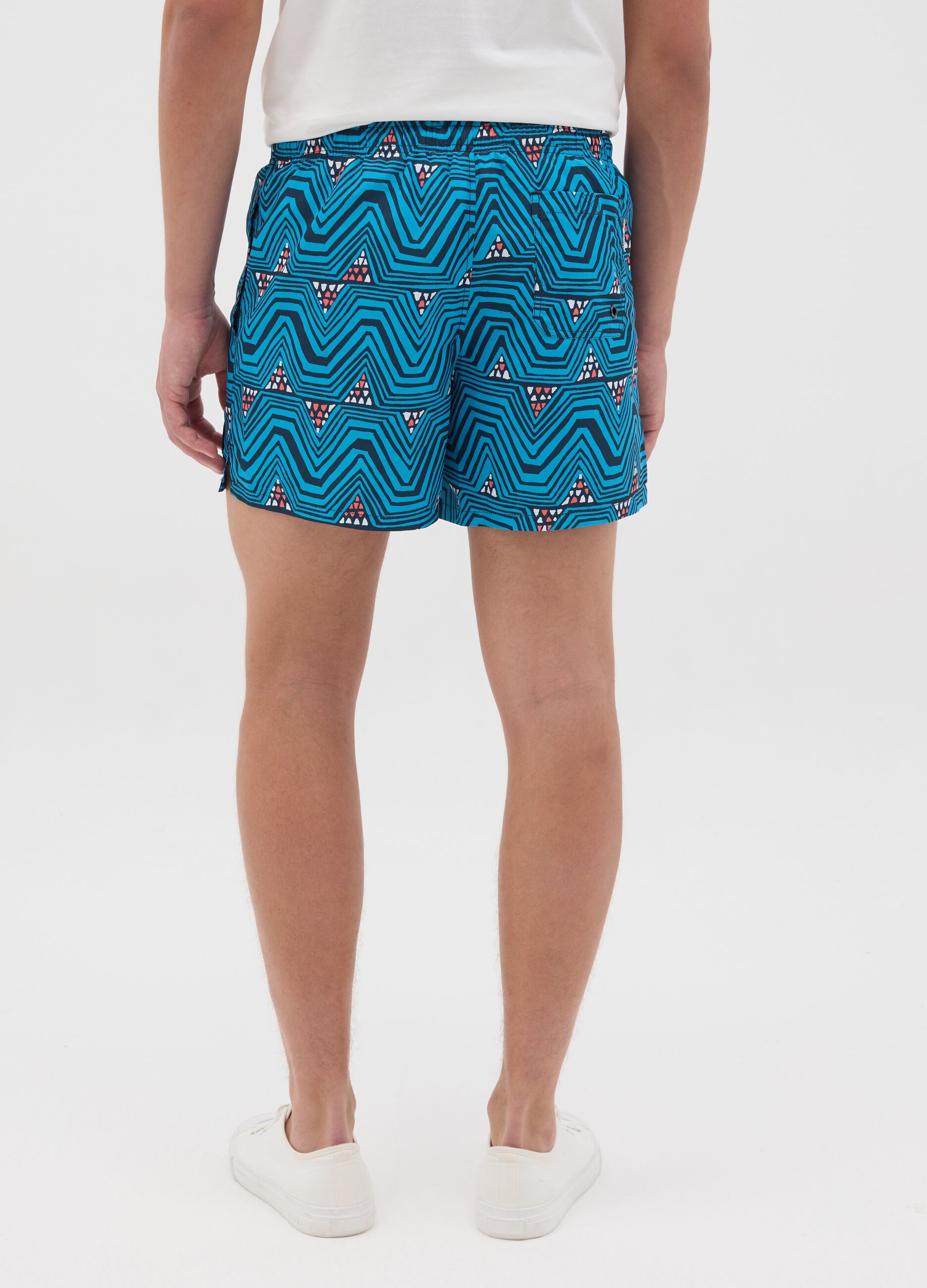 Ovs Blue Geometric Pattern Swim Boxers