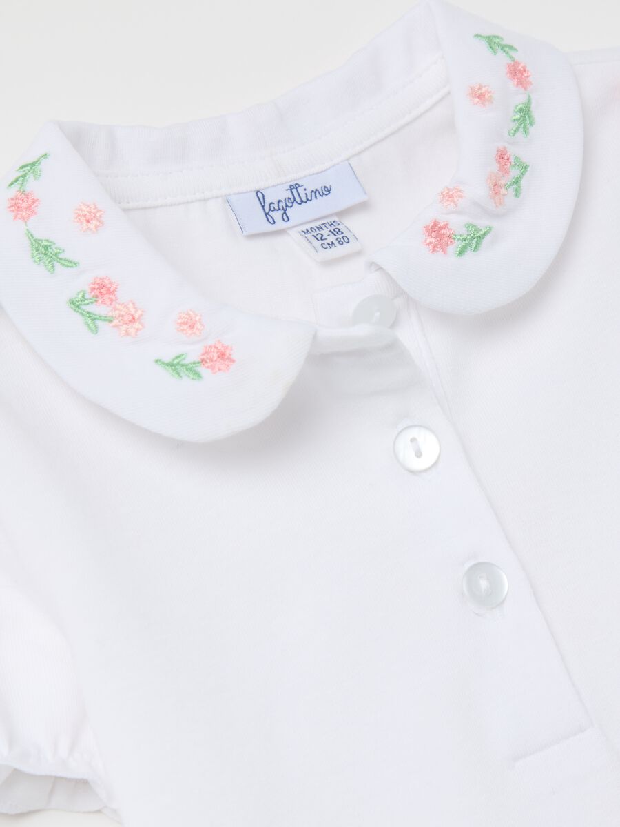 Stretch cotton polo shirt with flowers embroidery_2