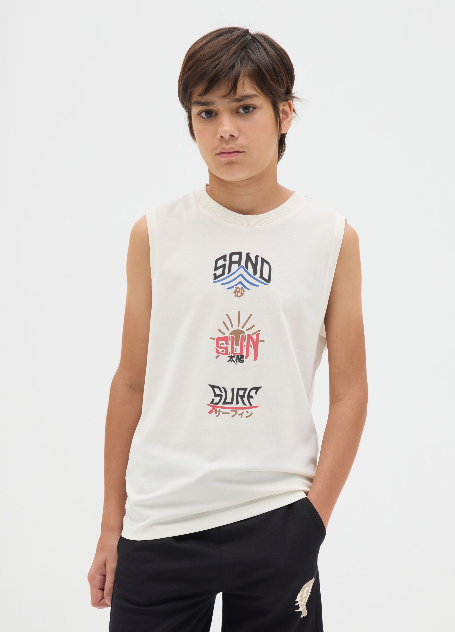 Boys' pure cotton white tank top regular fit