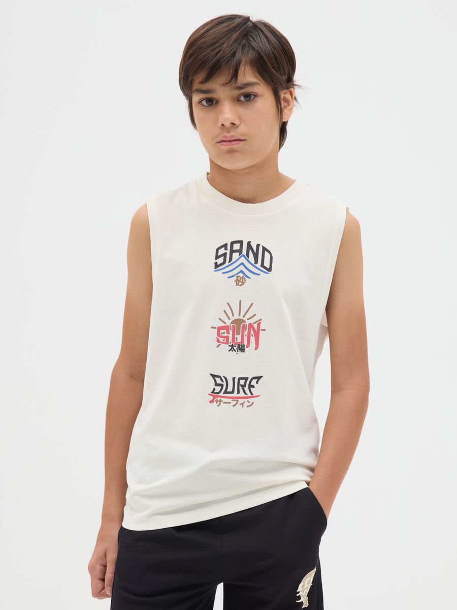 Boys' pure cotton white tank top regular fit_0
