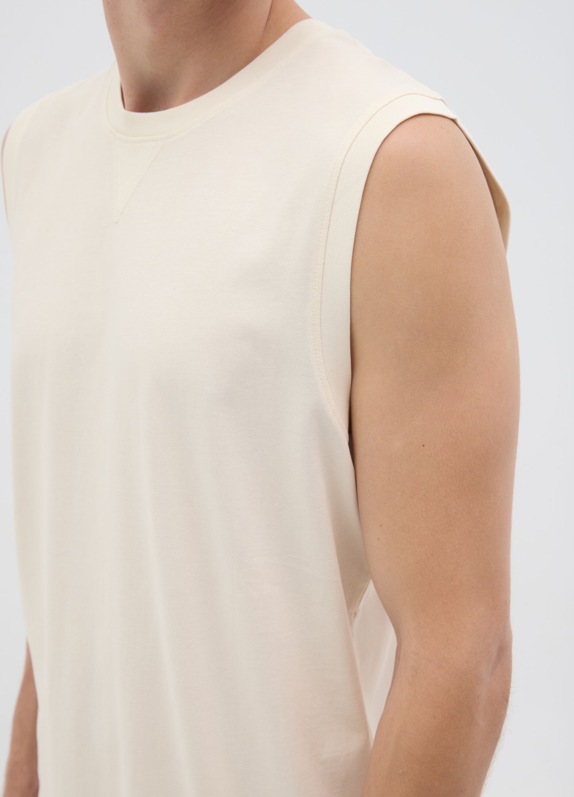 Canotta oversize da uomo in puro cotone beige regular fit