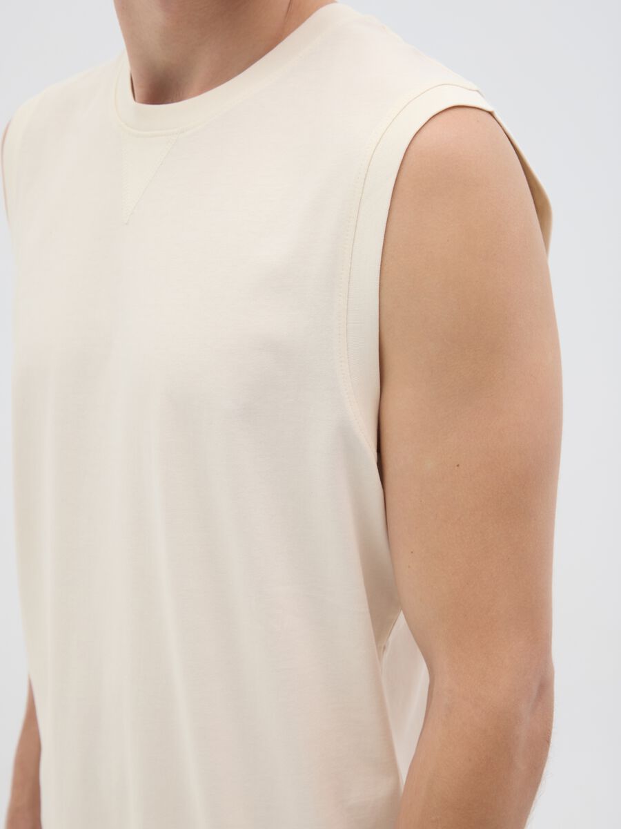 Men's oversized beige tank top in pure cotton, regular fit_2