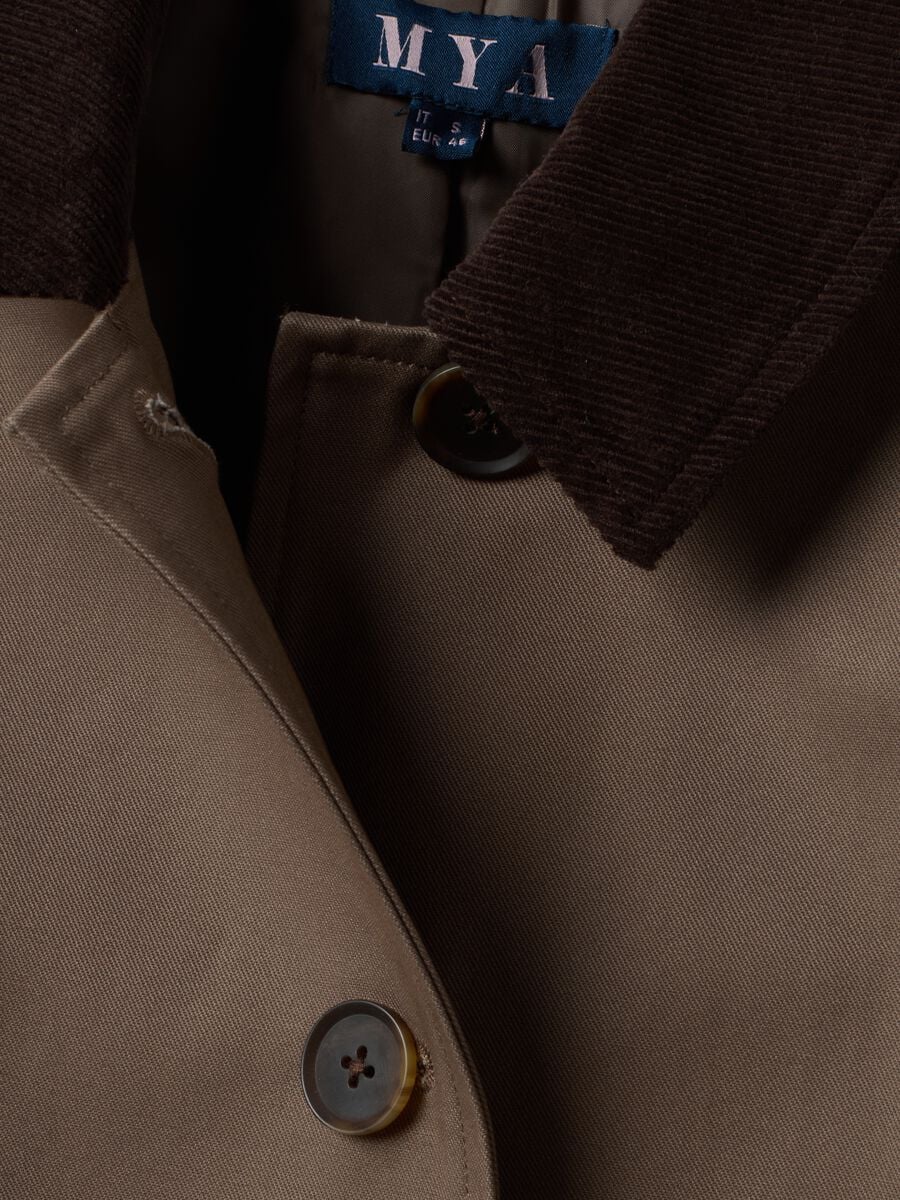 Giacca marrone in puro cotone con colletto a contrasto regular fit_1
