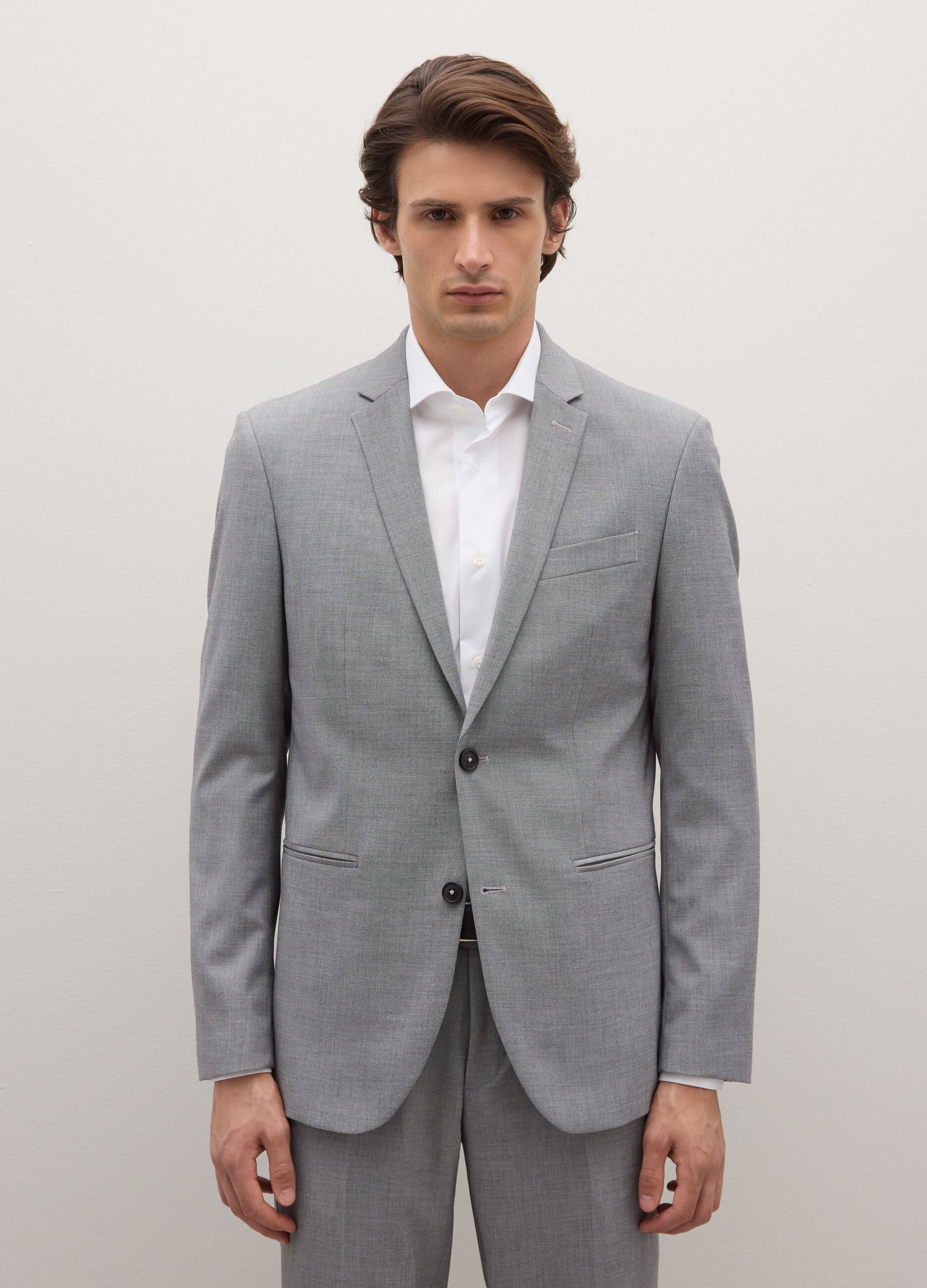 Grey Slim Fit Blazer with Buttons