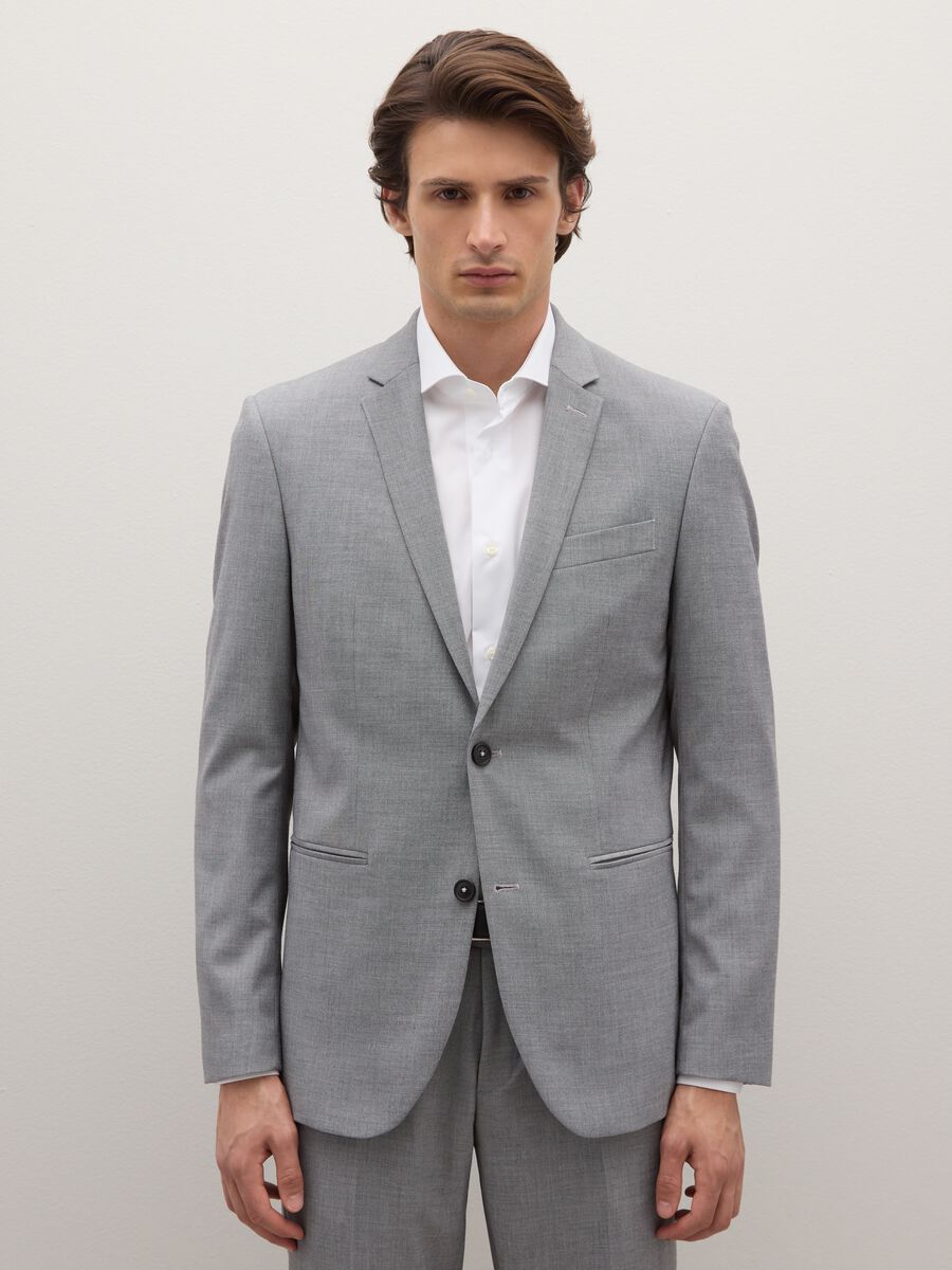Grey Slim Fit Blazer with Buttons_0