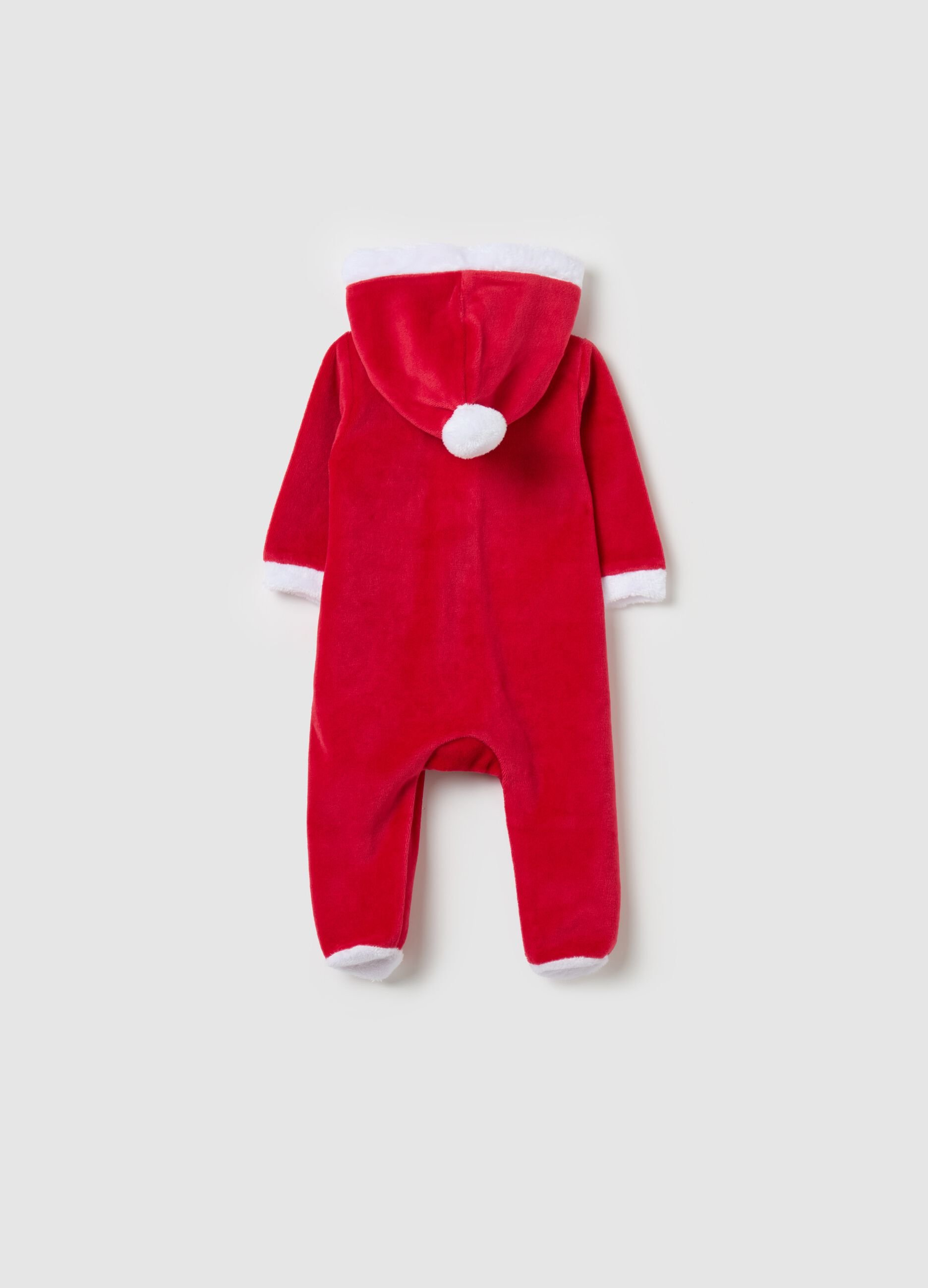 Tutina natalizia in velour con piedini