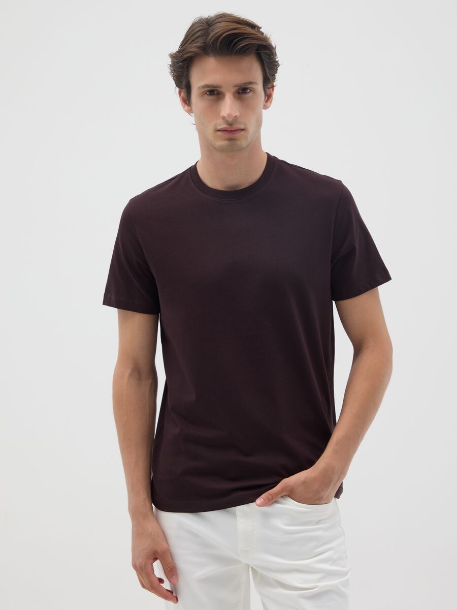 T-shirt in puro cotone marrone regular fit_0