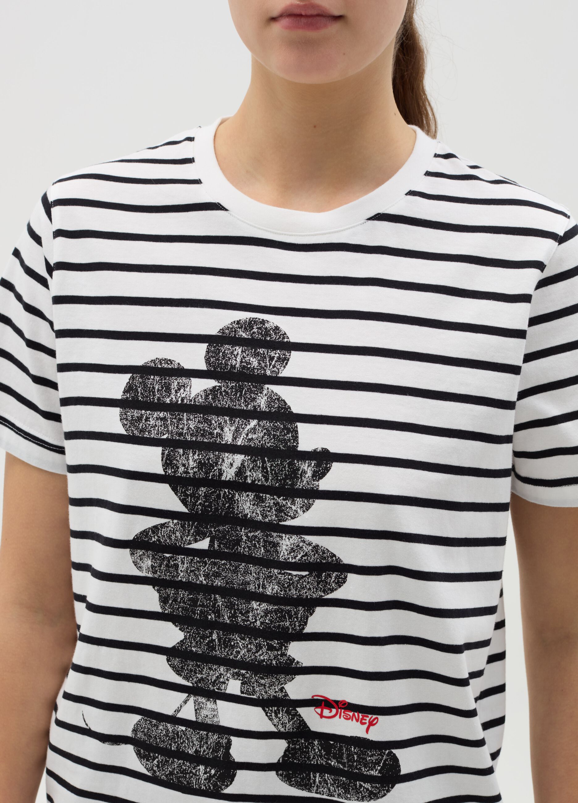 Striped T-shirt with Mickey Mouse print