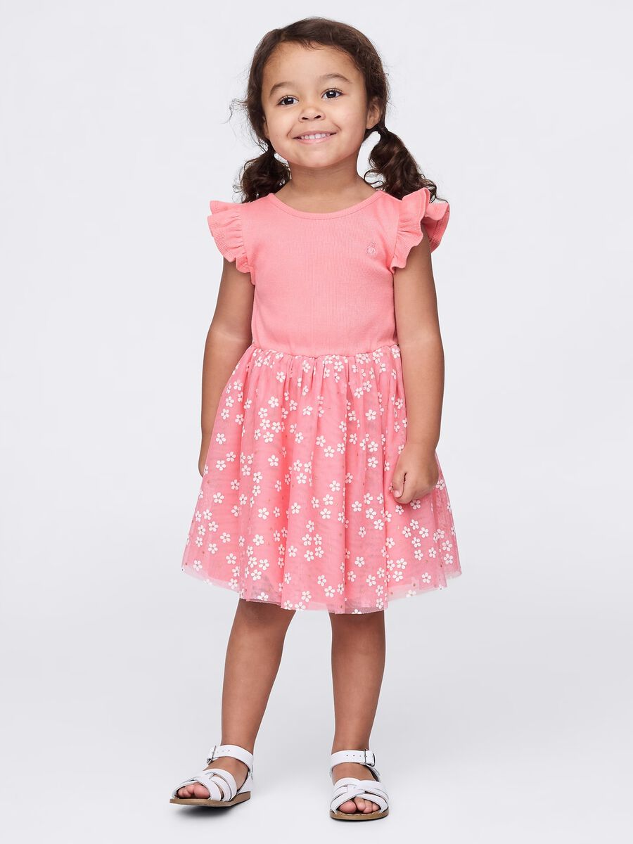Pink dress with floral tulle skirt_0