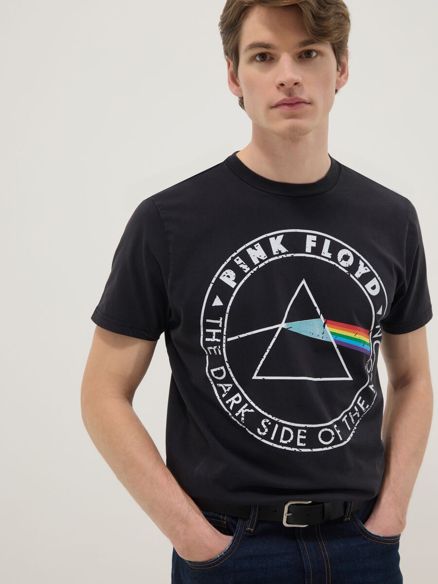 T-shirt in puro cotone nero regular fit con stampa Pink Floyd_0