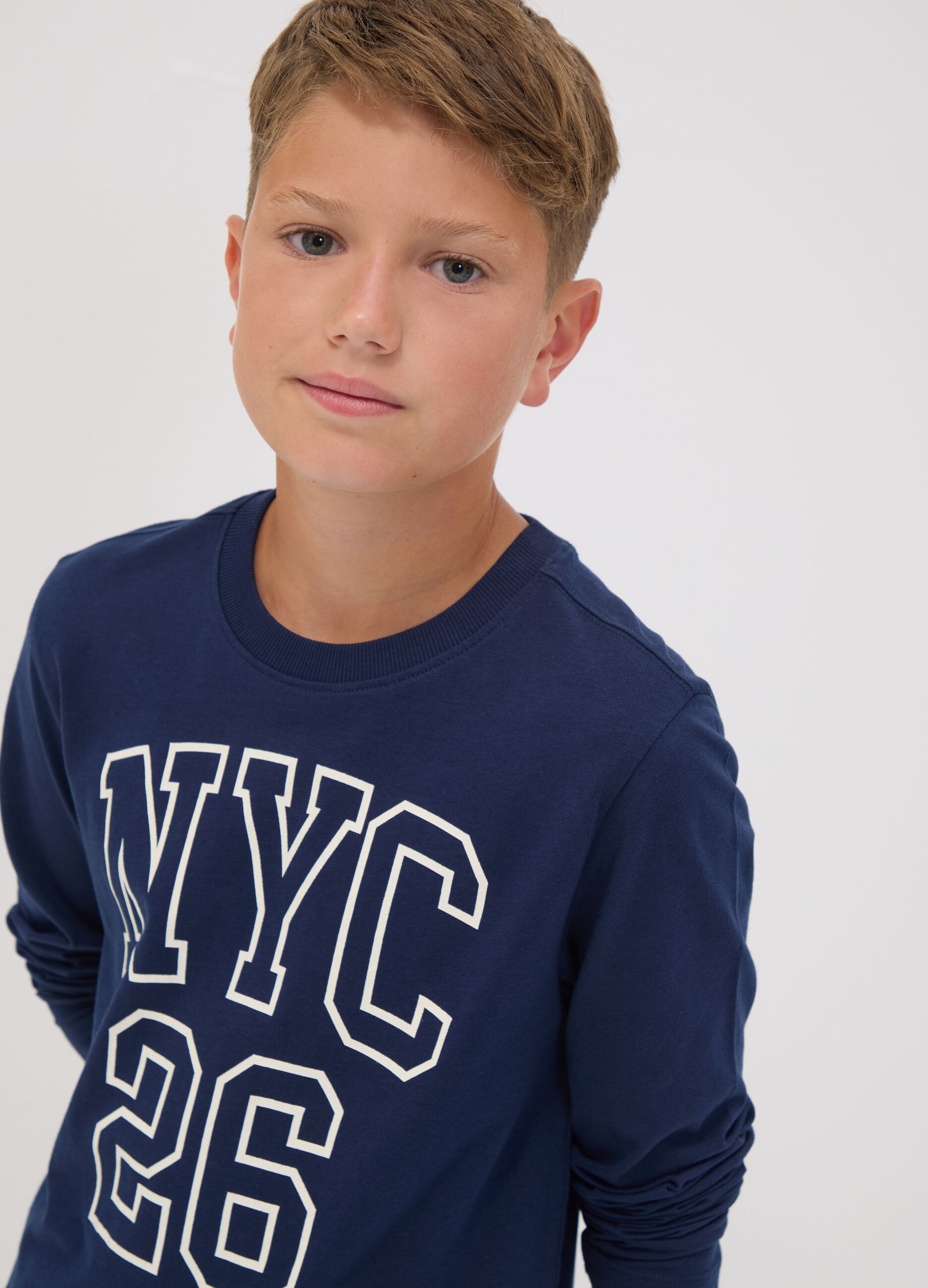 Blue organic cotton graphic print T-shirt for boys