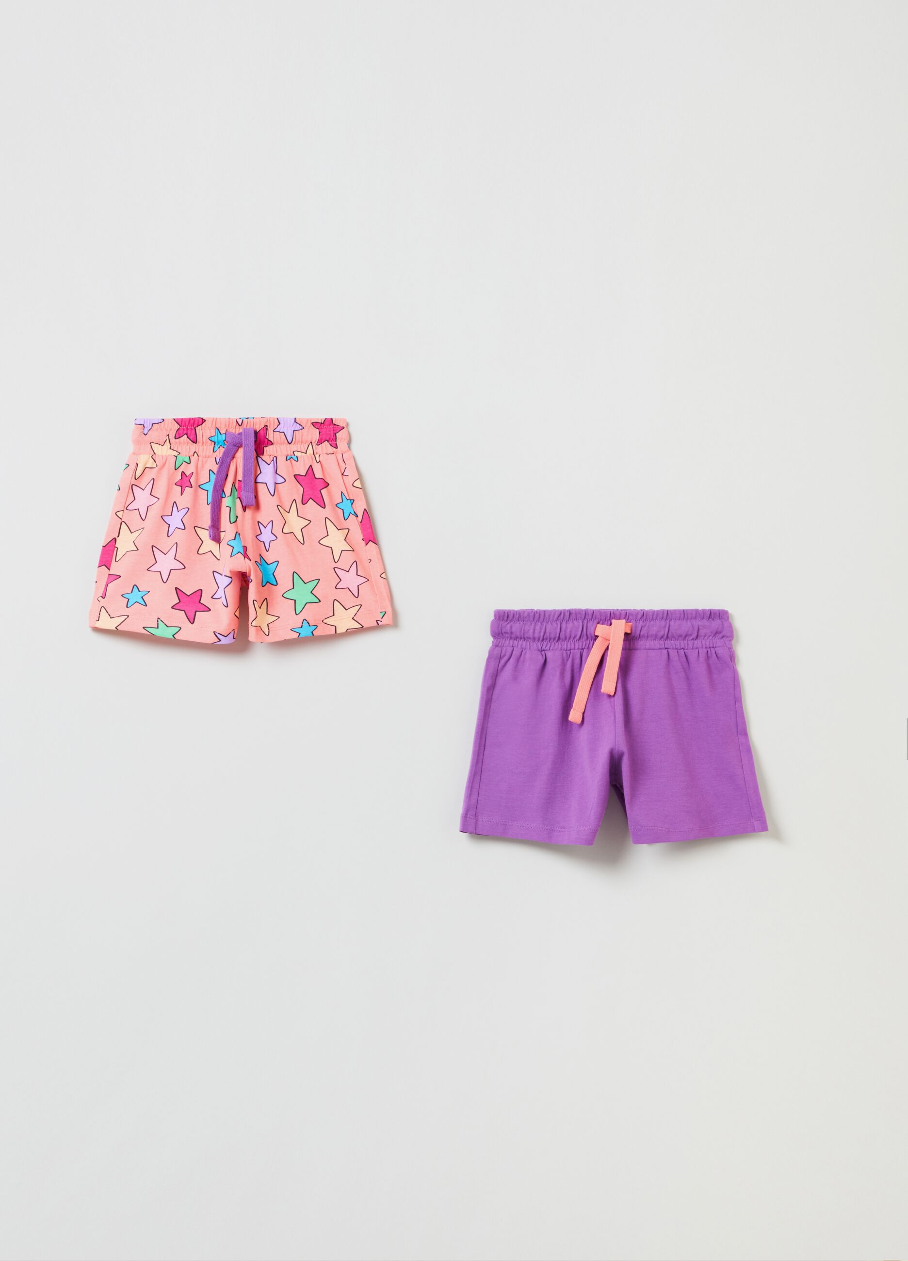 Bipack shorts in cotone con coulisse