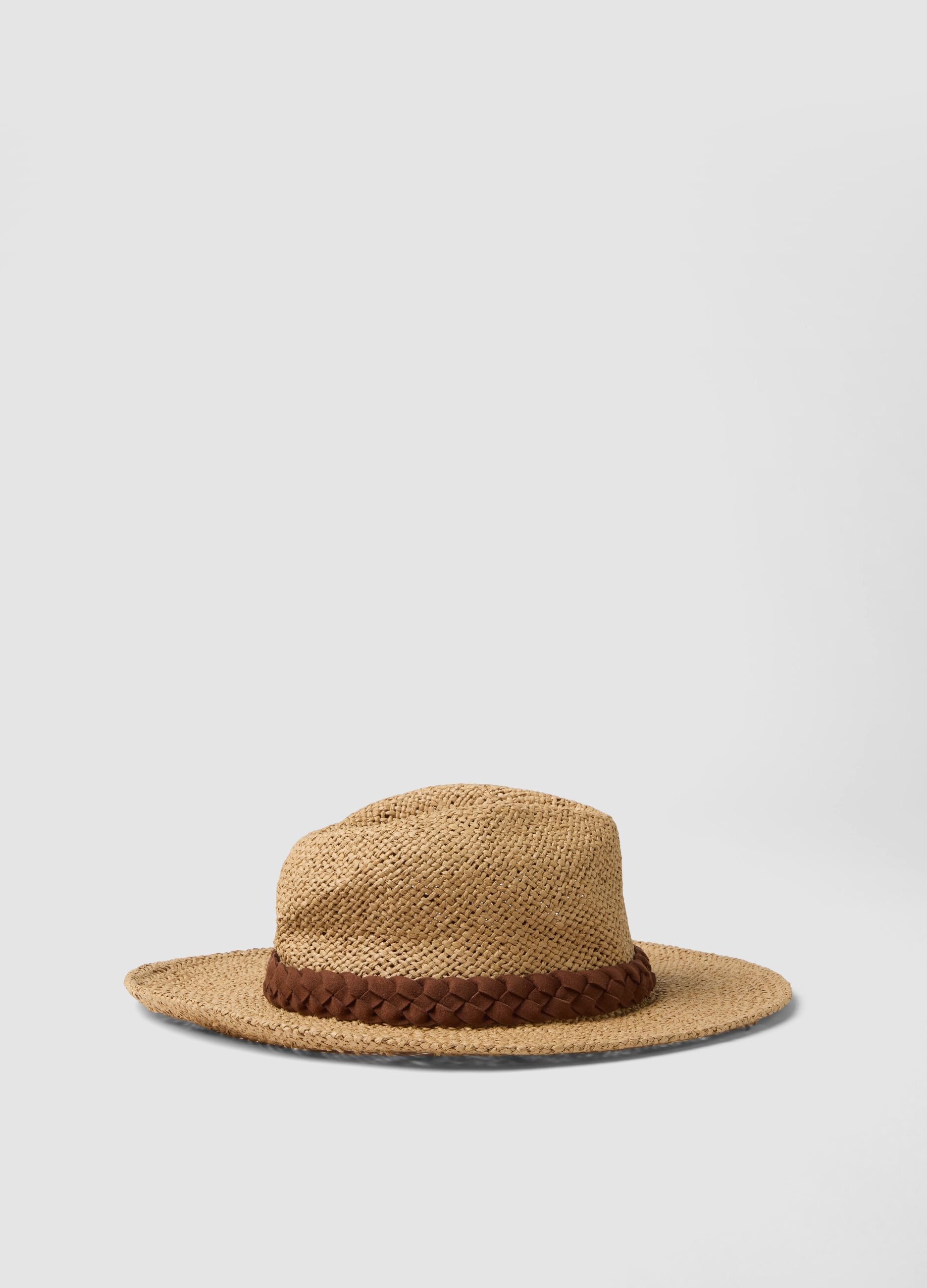 Beige Panama hat in pure paper fabric with brown band
