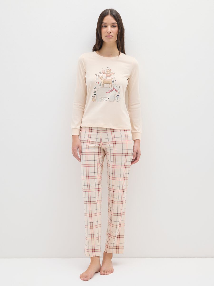 Multicolour checked pyjamas in pure cotton regular fit with print_0