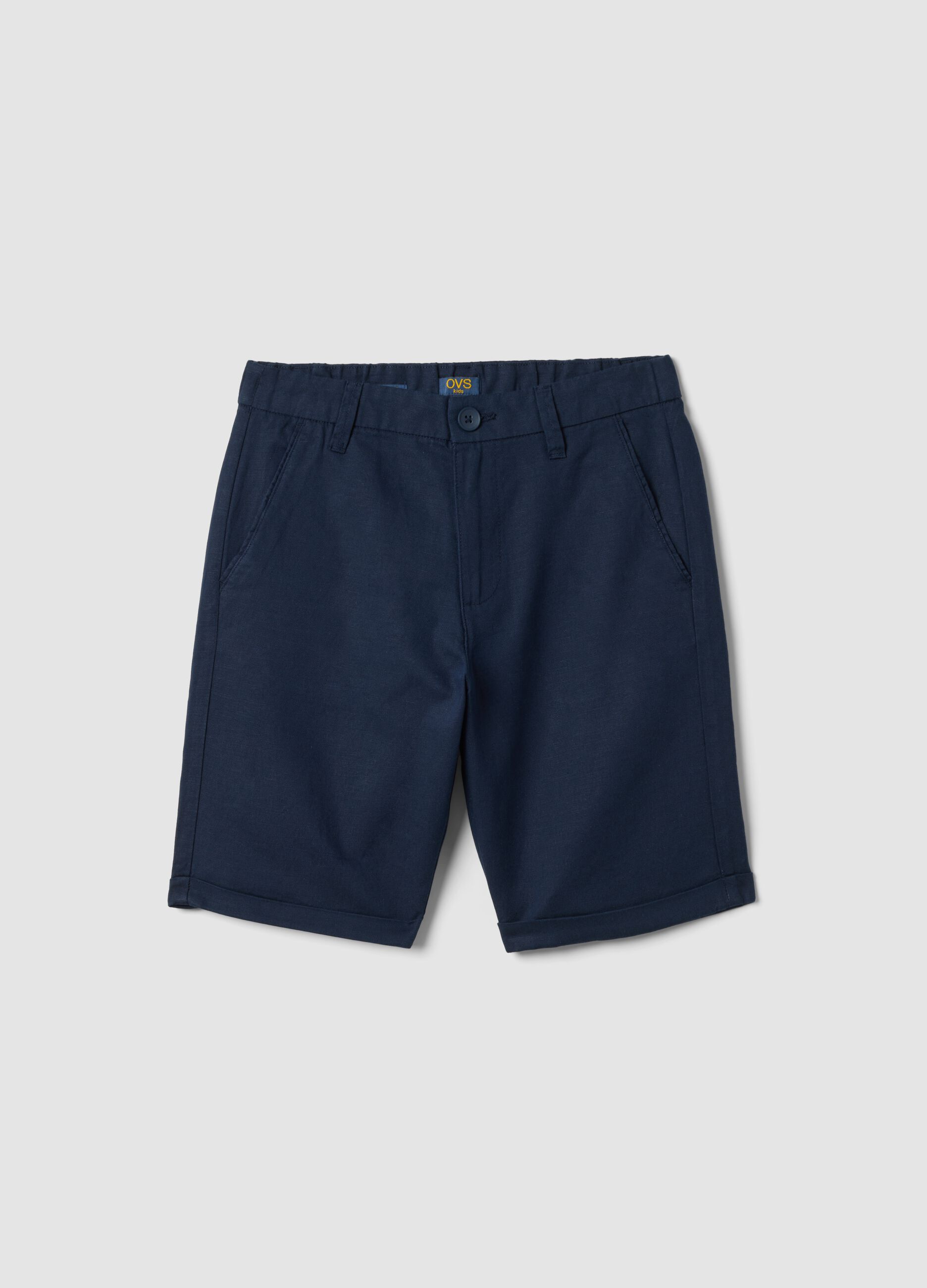 Boys&rsquo; blue linen and cotton blend regular-fit shorts