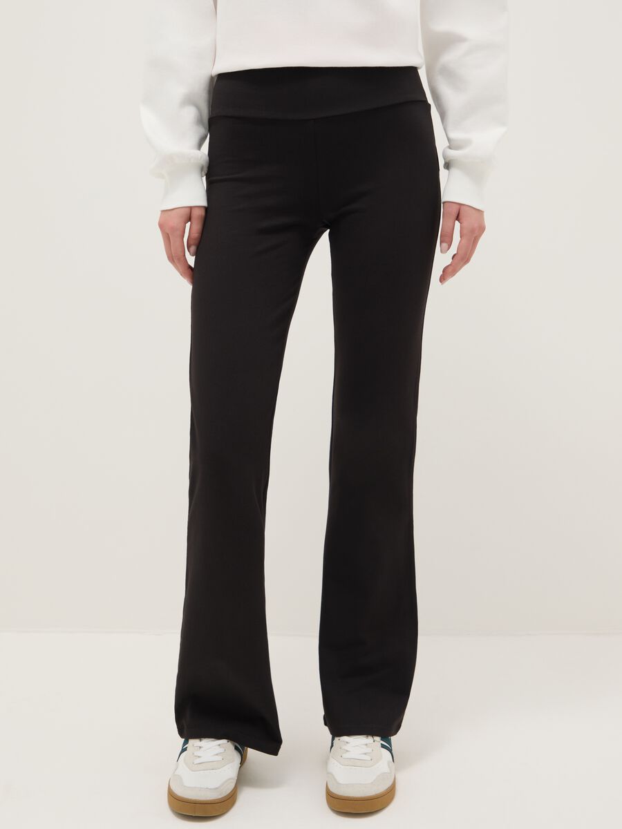 Black Stretch Cotton Flare Fit Leggings_1