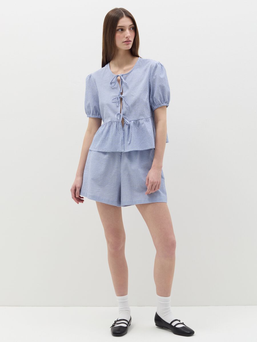 Check seersucker blouse with laces_1
