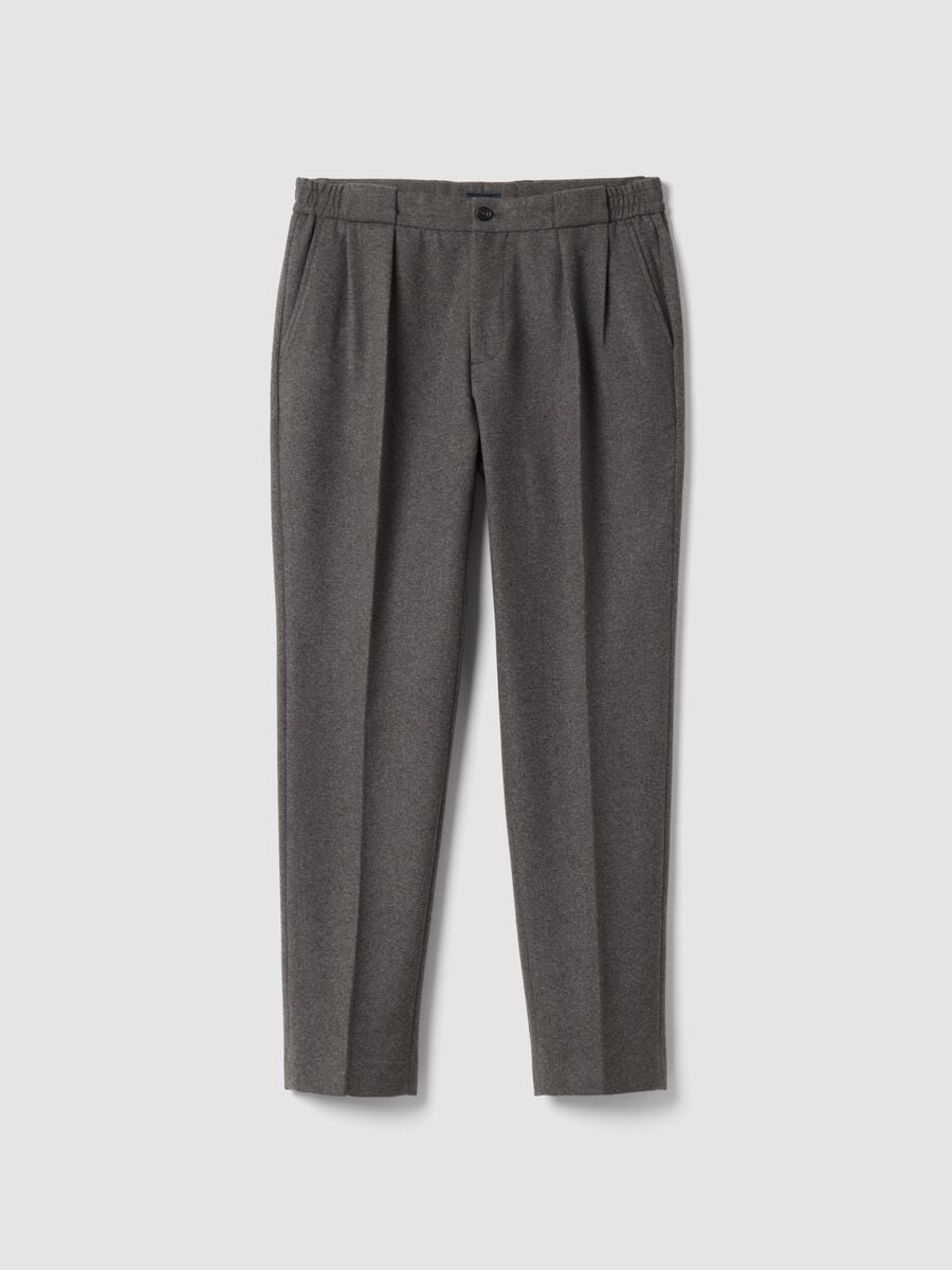 Pantaloni formali grigi in misto lana e viscosa carrot fit_0