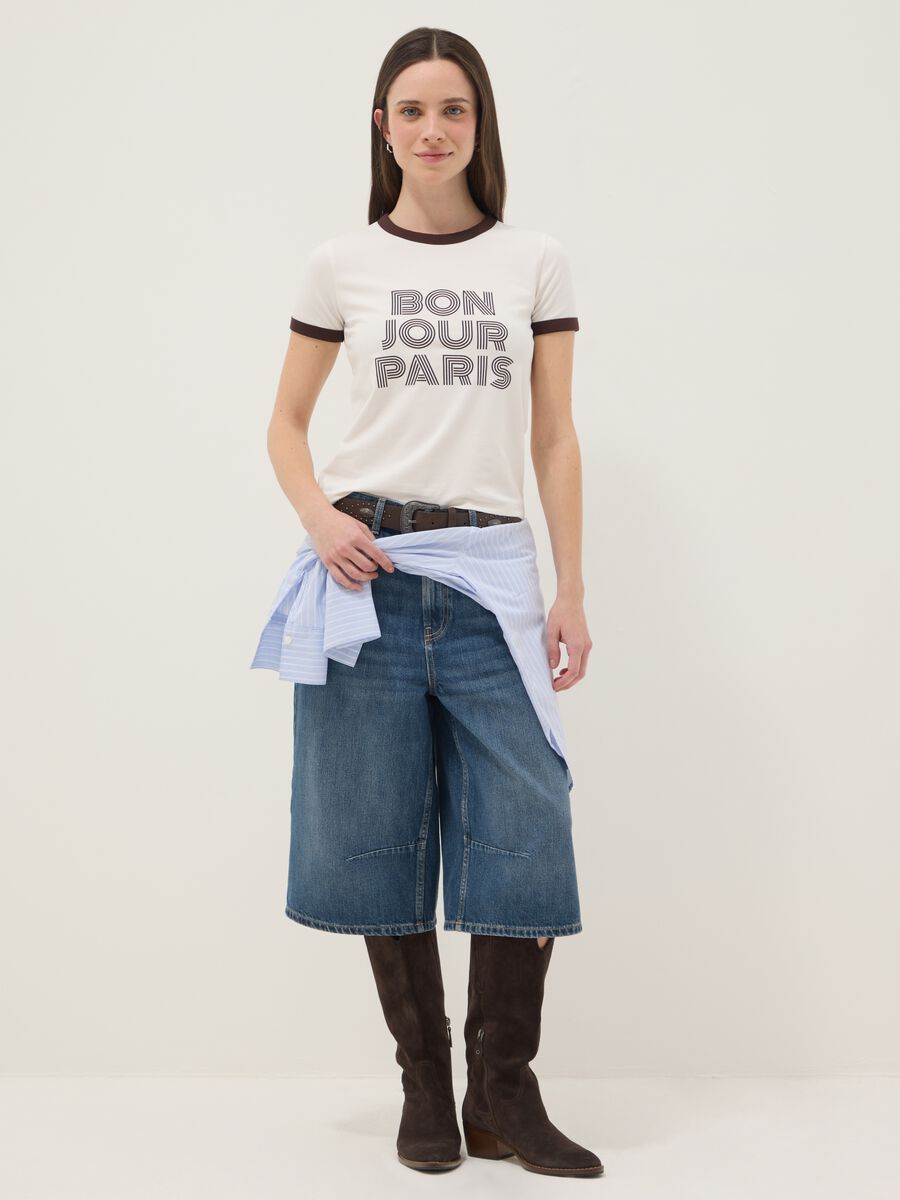 White stretch cotton regular fit T-shirt with print_2