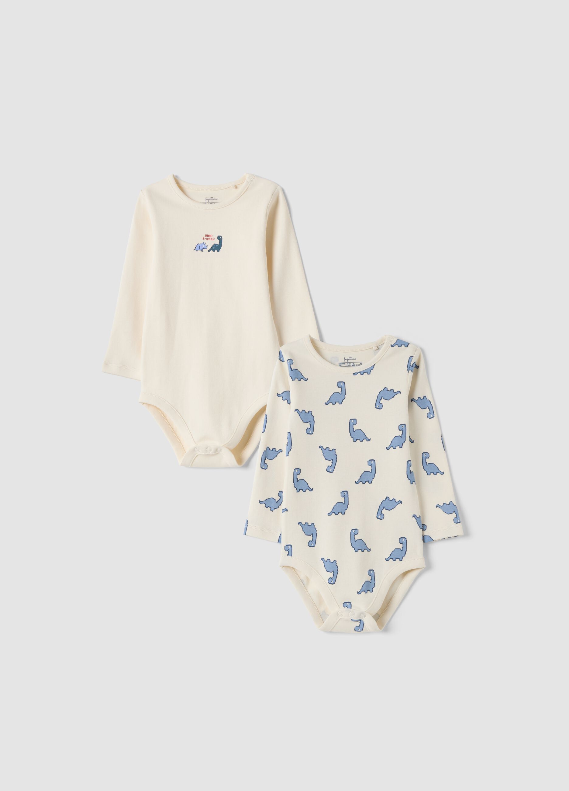 2-pack beige organic cotton bodysuits with crew neck