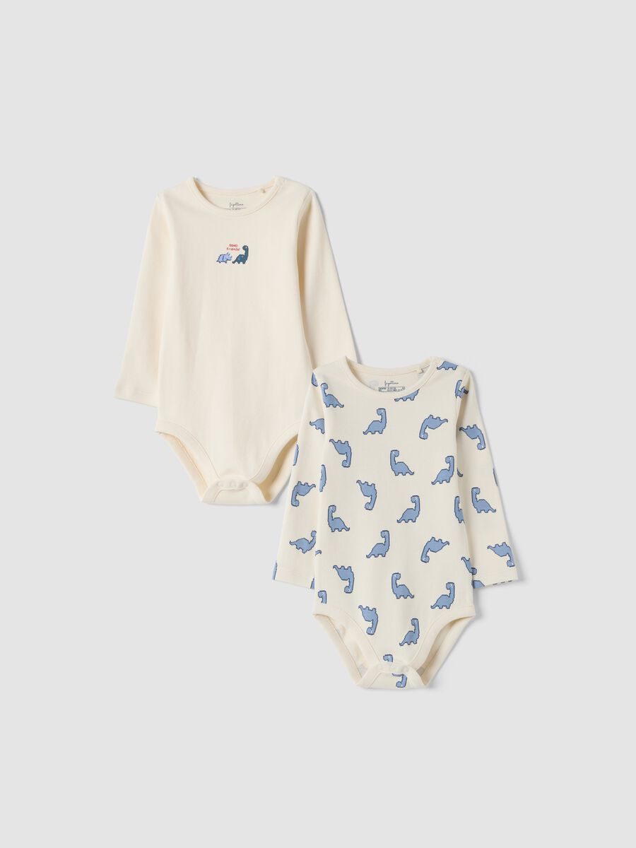 2-pack beige organic cotton bodysuits with crew neck_0
