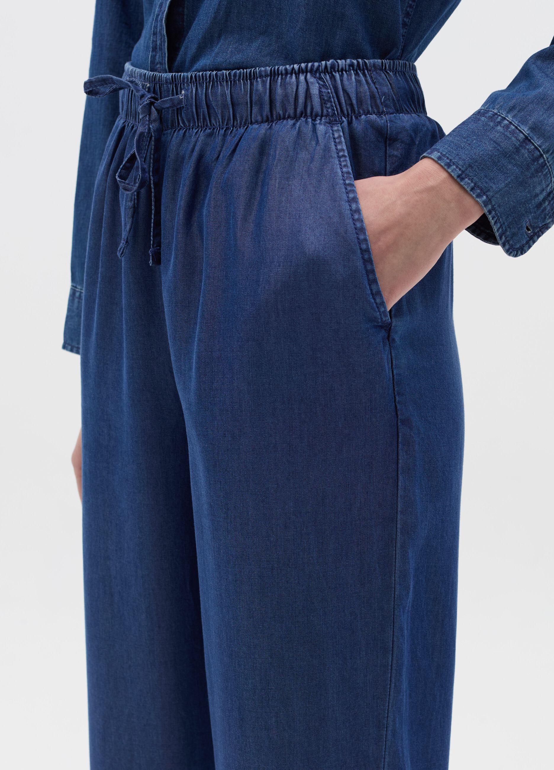Denim-effect wide-leg fluid joggers
