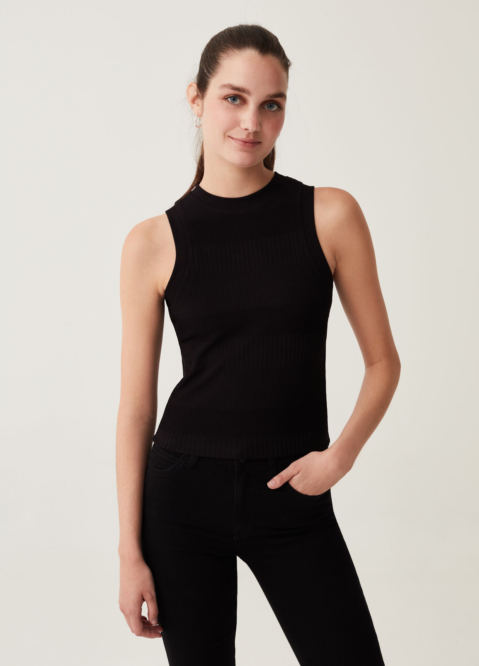 Tank top stretch a coste piatte_0