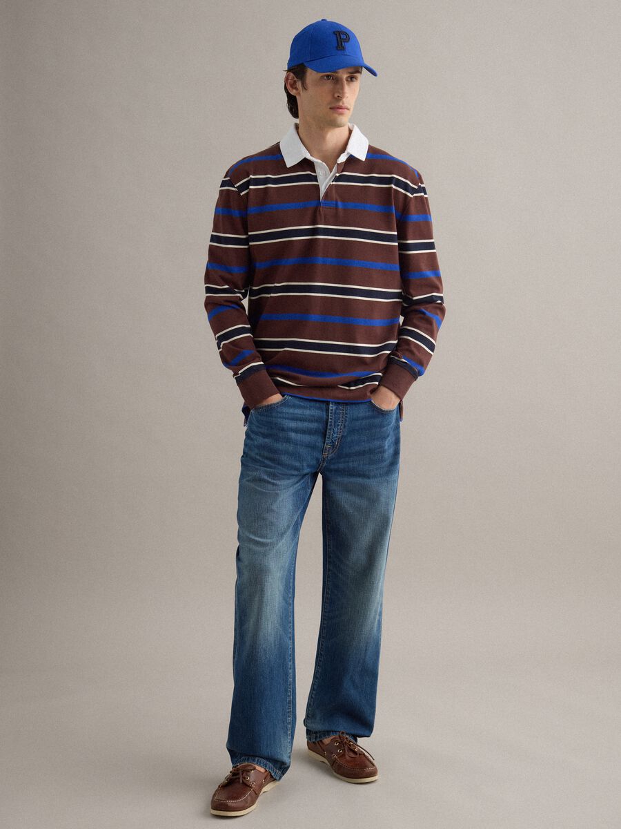 Polo a maniche lunghe in puro cotone a righe multicolor regular fit_2