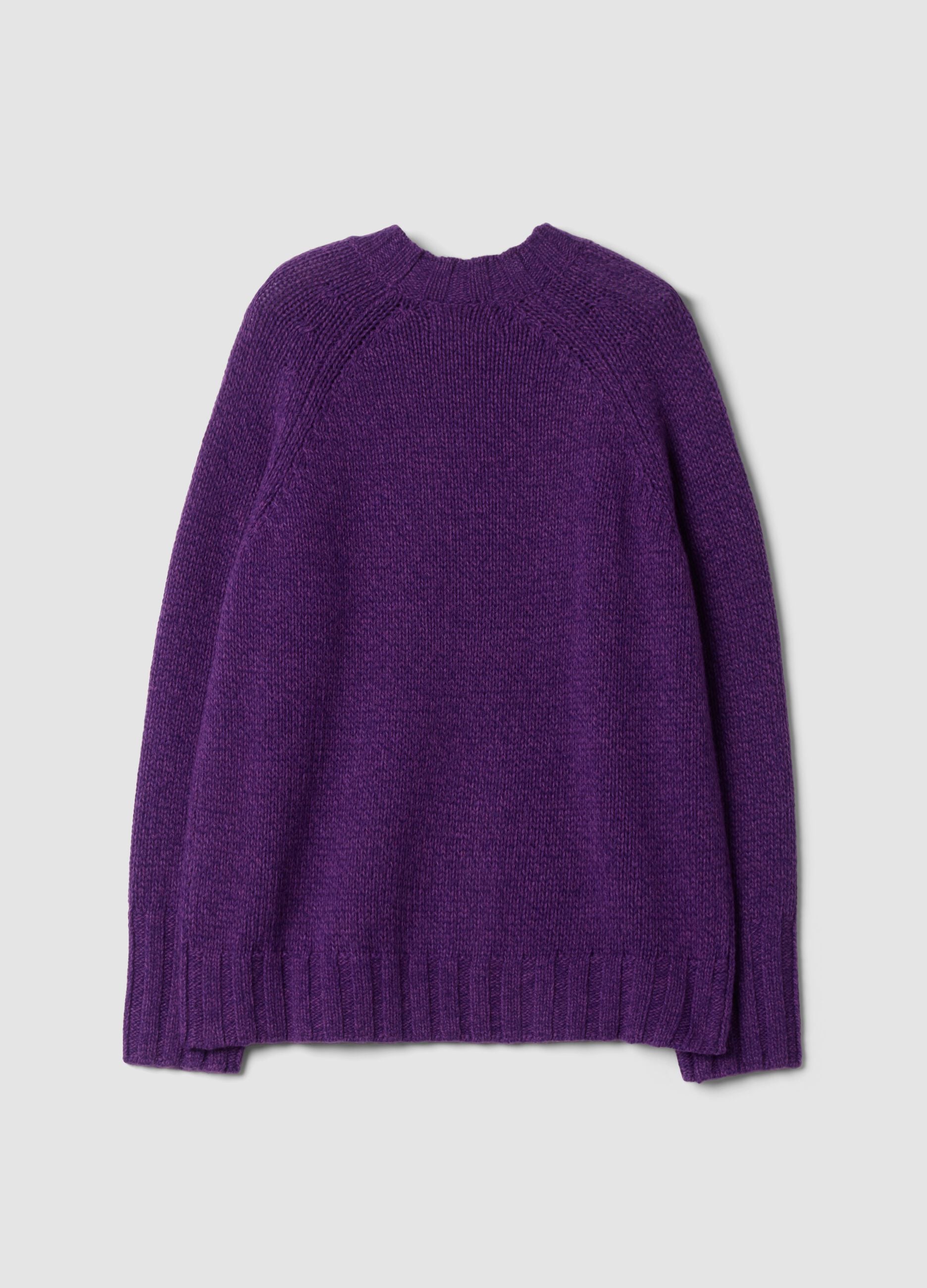 Maglia viola girocollo in misto lana
