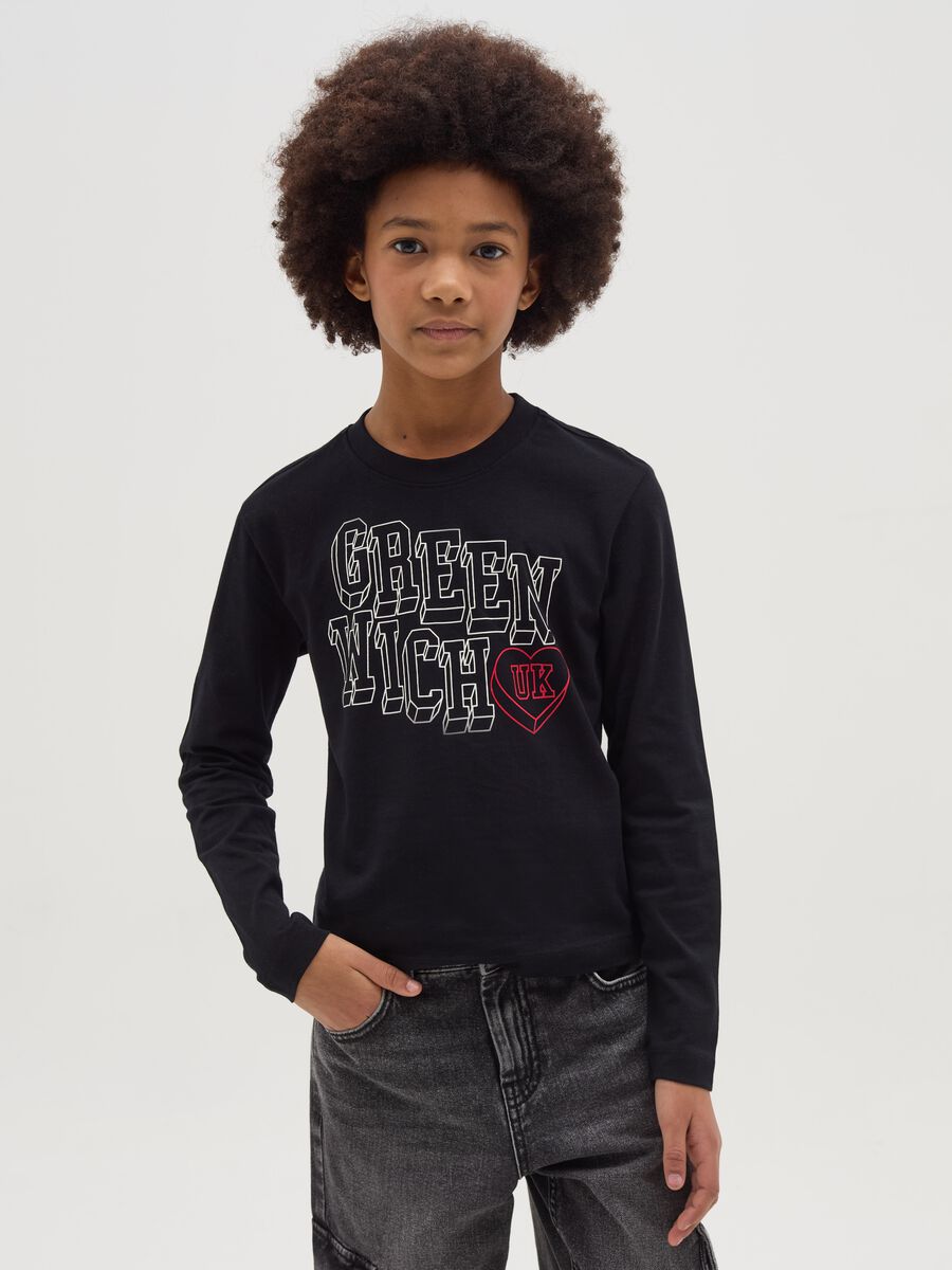 T-shirt maniche lunghe in cotone con stampa _0