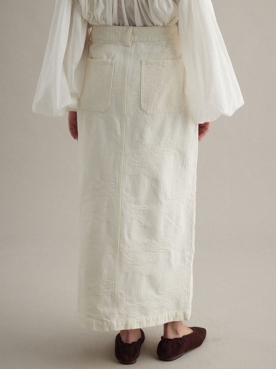 White pure cotton long skirt regular fit with elastic waistband_3