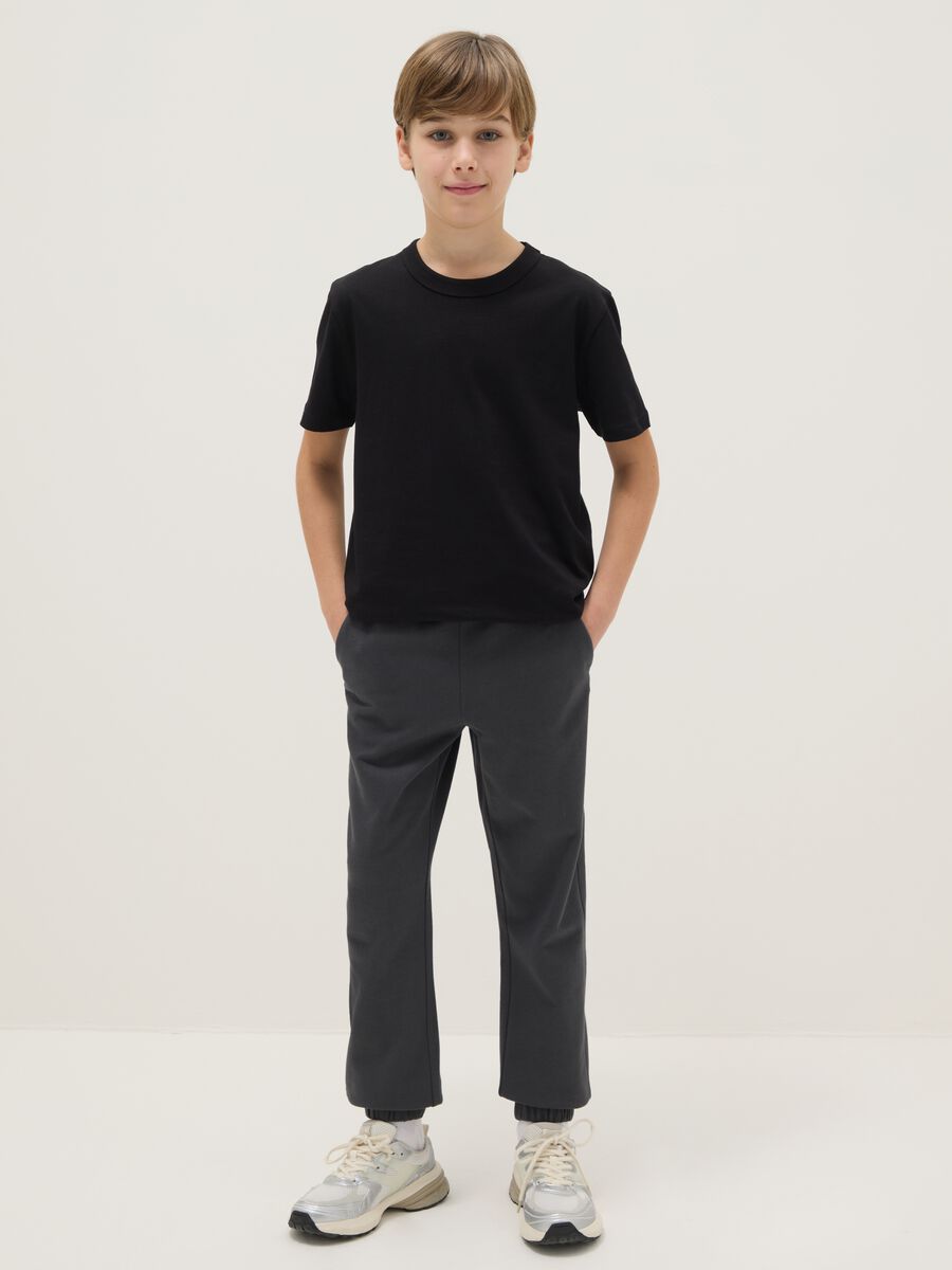 Pantaloni jogger neri da ragazzo in puro cotone regular fit_0