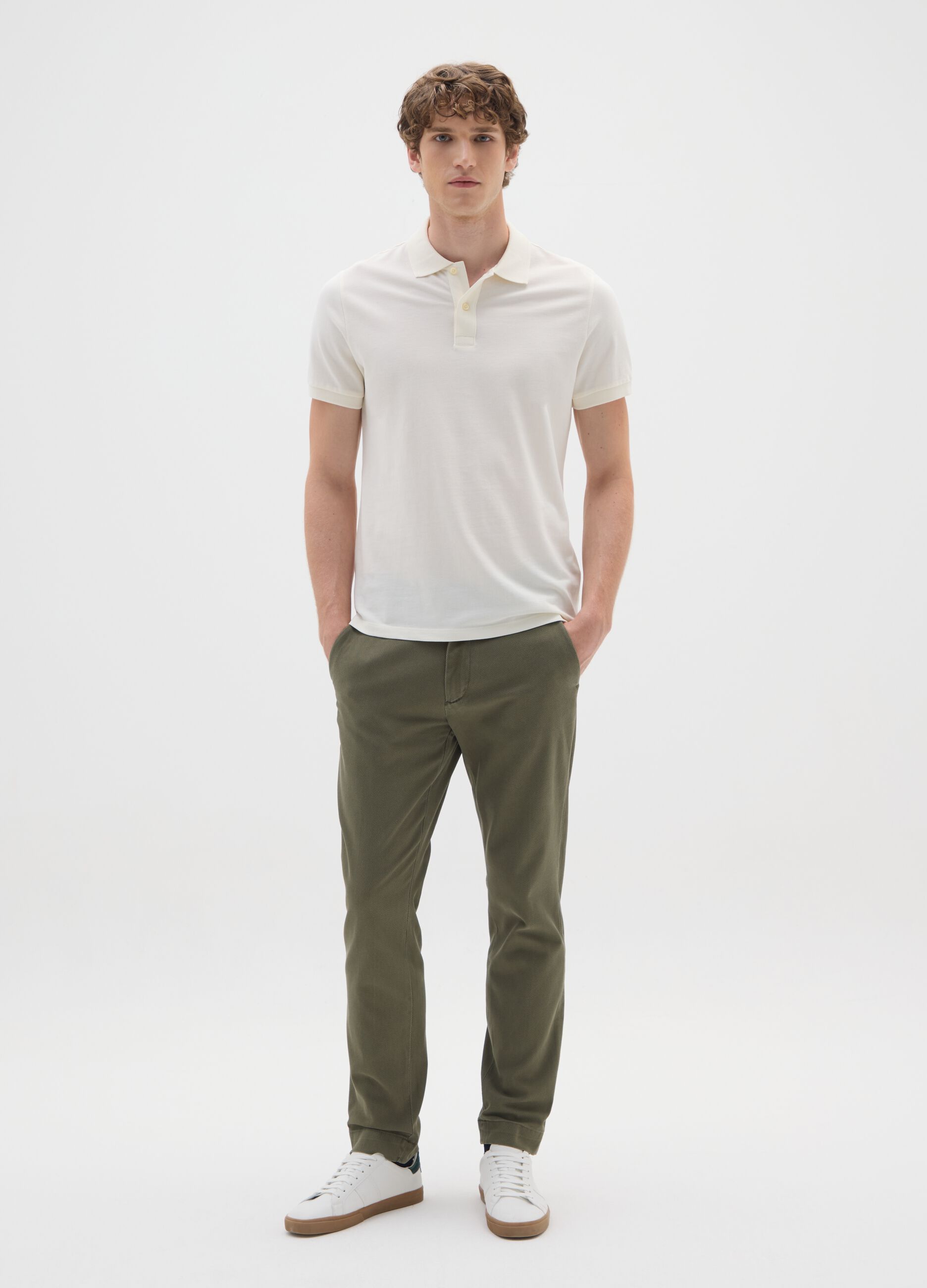 Slim fit green stretch cotton trousers