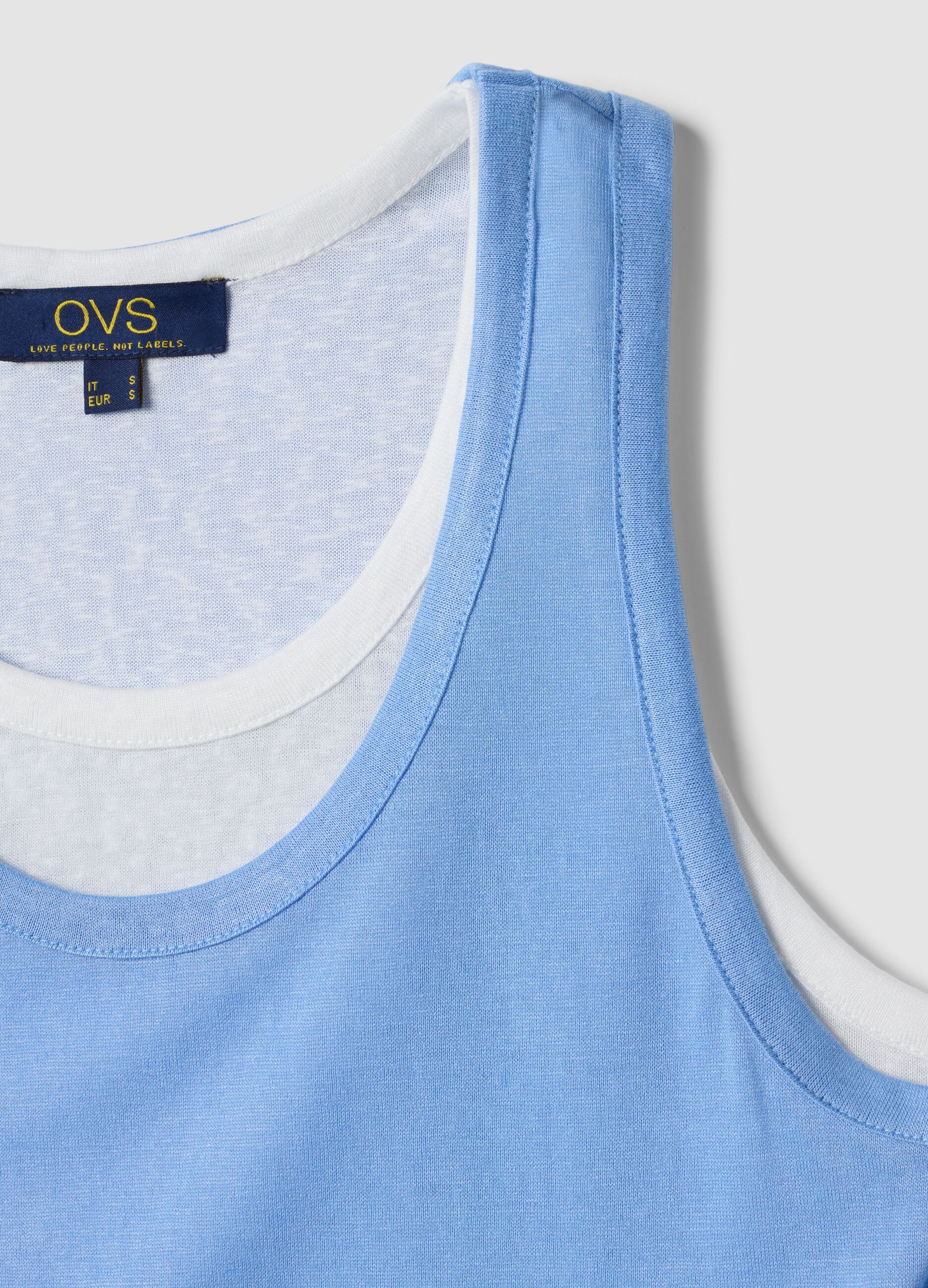 Light blue viscose-blend regular-fit tank top