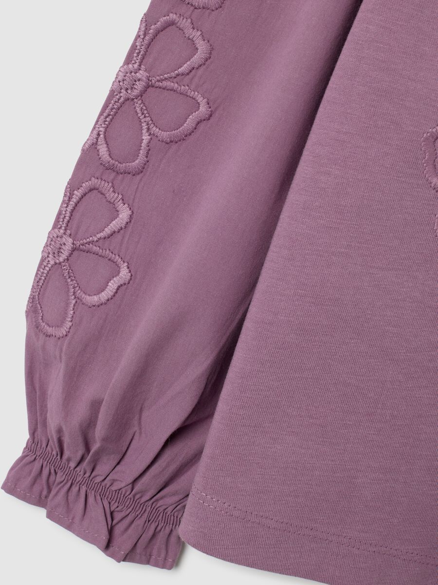 Girls' purple pure cotton regular fit sweater with embroidery_3