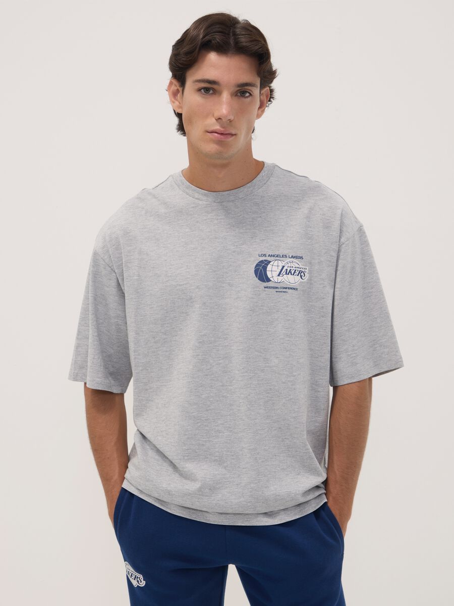 Grey pure cotton T-shirt with Lakers print_2