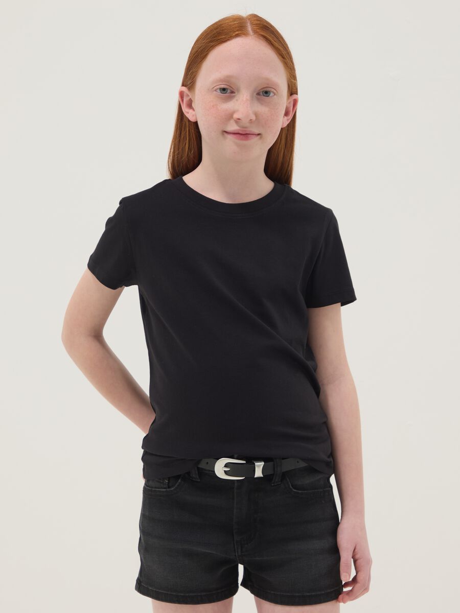 Girls&rsquo; black pure cotton regular-fit T-shirt_0